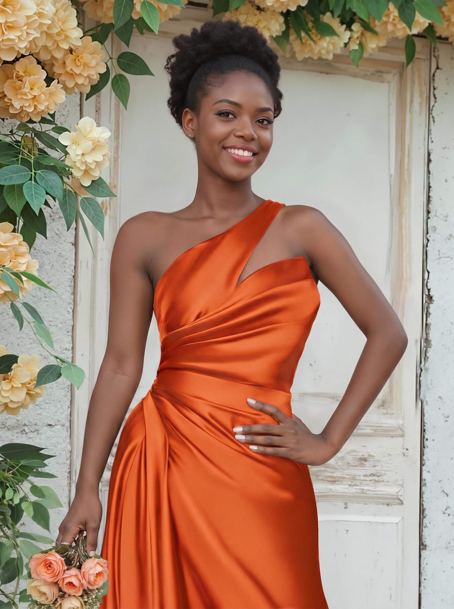 Sheath/Column One-Shoulder Silk Like Satin Bridesmaid Dresses With Ruffle, product image 219