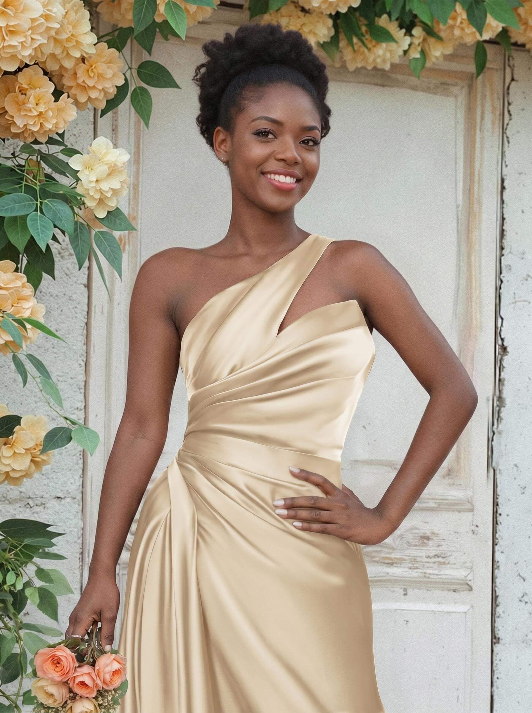 Sheath/Column One-Shoulder Silk Like Satin Bridesmaid Dresses With Ruffle, product image 59