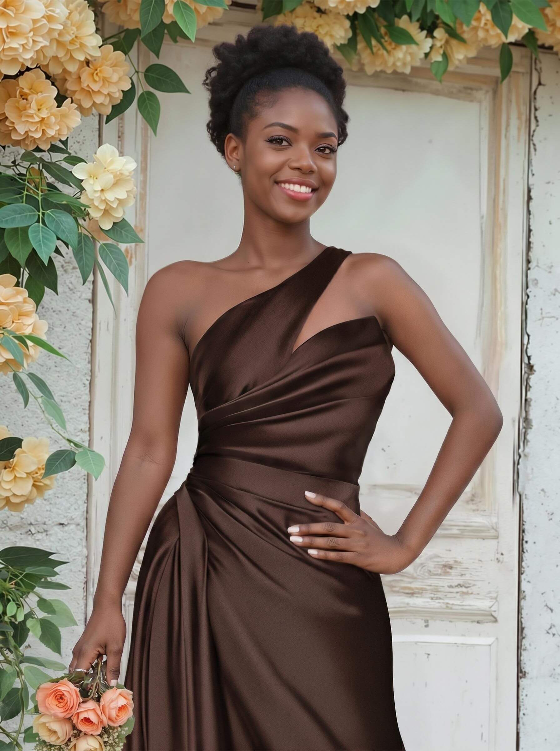 Sheath/Column One-Shoulder Silk Like Satin Bridesmaid Dresses With Ruffle, product image 209