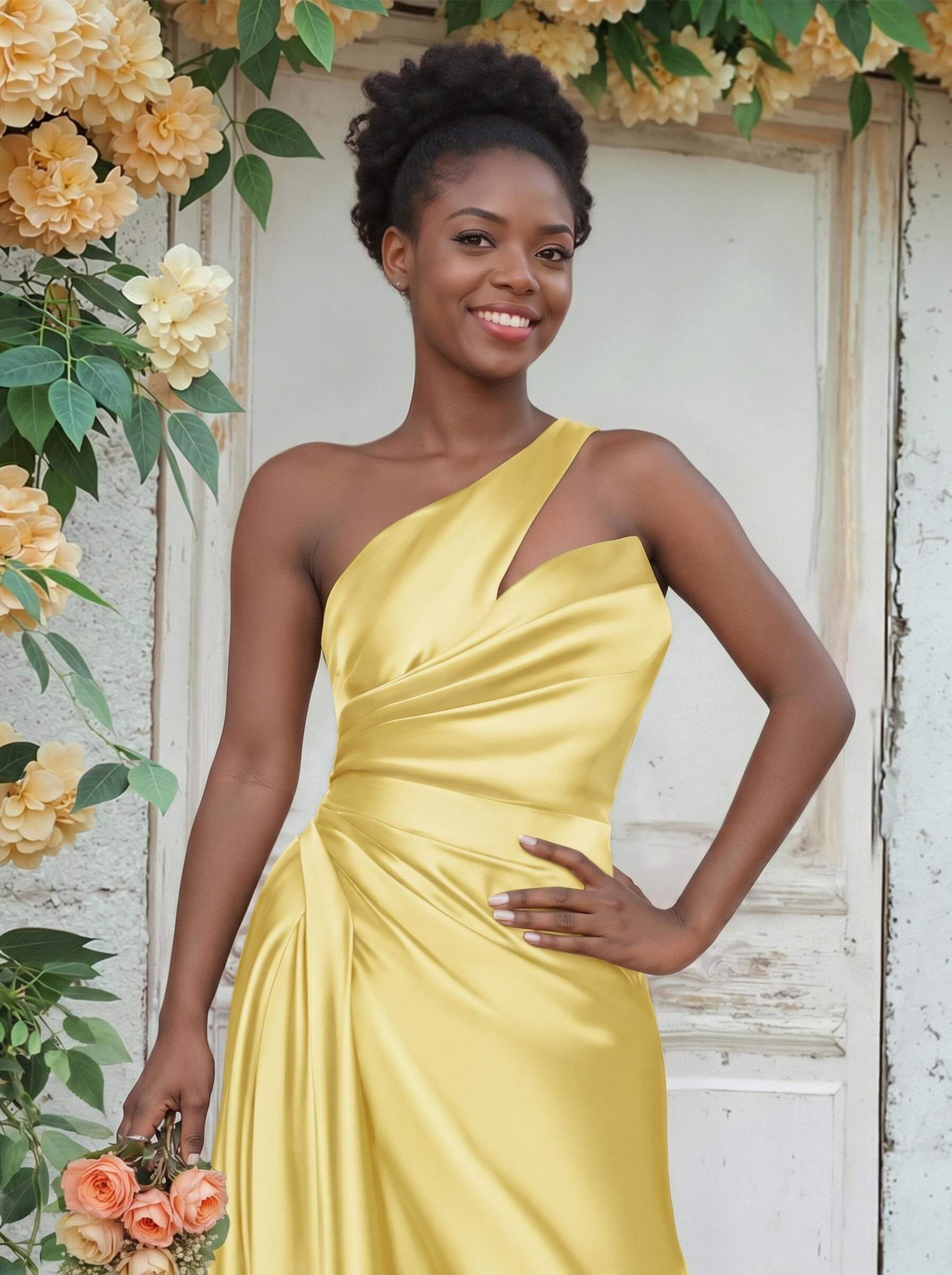 Sheath/Column One-Shoulder Silk Like Satin Bridesmaid Dresses With Ruffle, product image 129