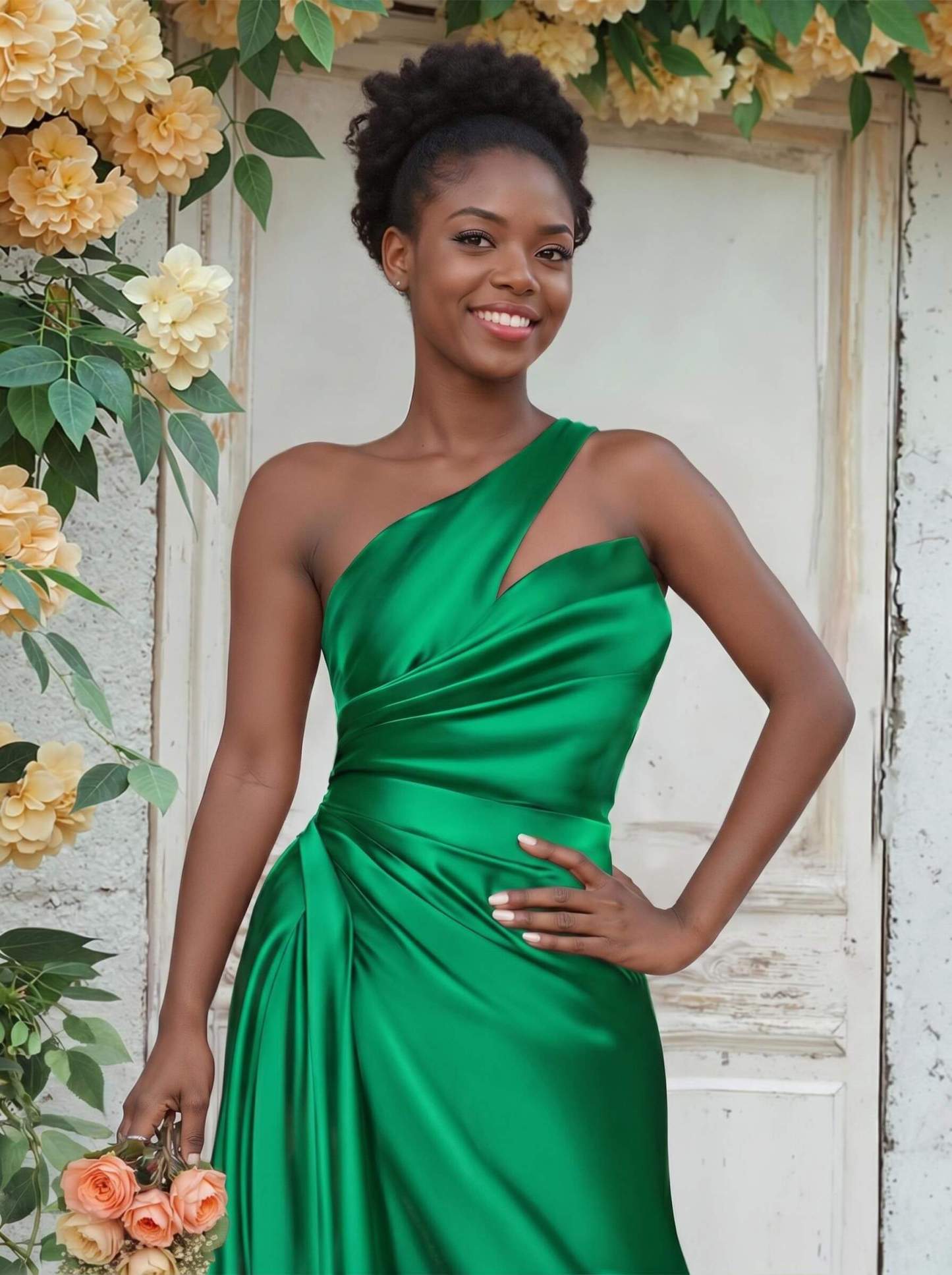 Sheath/Column One-Shoulder Silk Like Satin Bridesmaid Dresses With Ruffle, product image 239