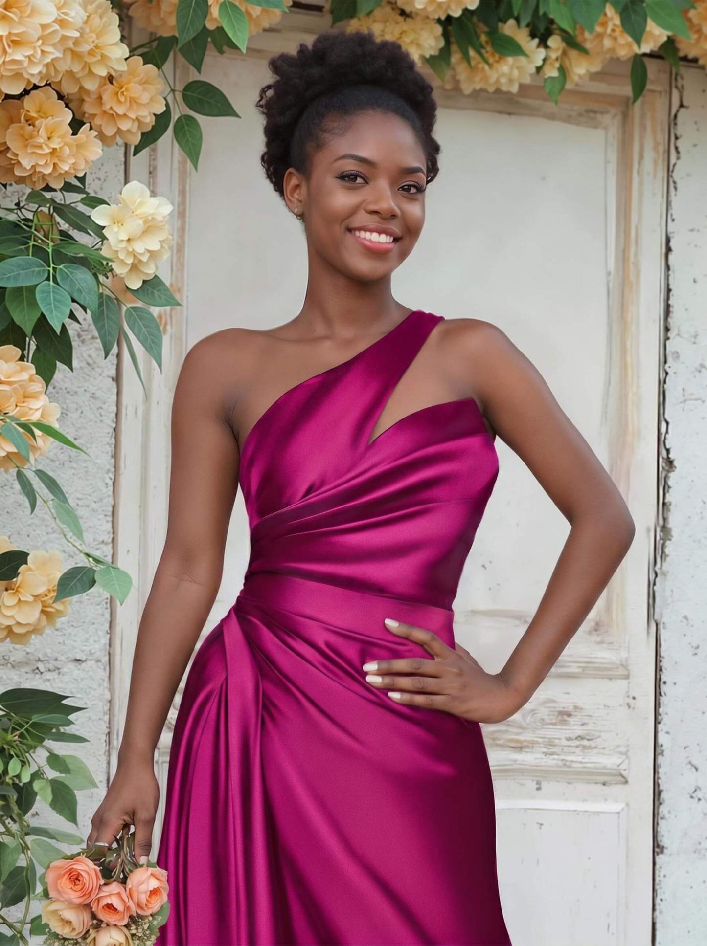 Sheath/Column One-Shoulder Silk Like Satin Bridesmaid Dresses With Ruffle, product image 159