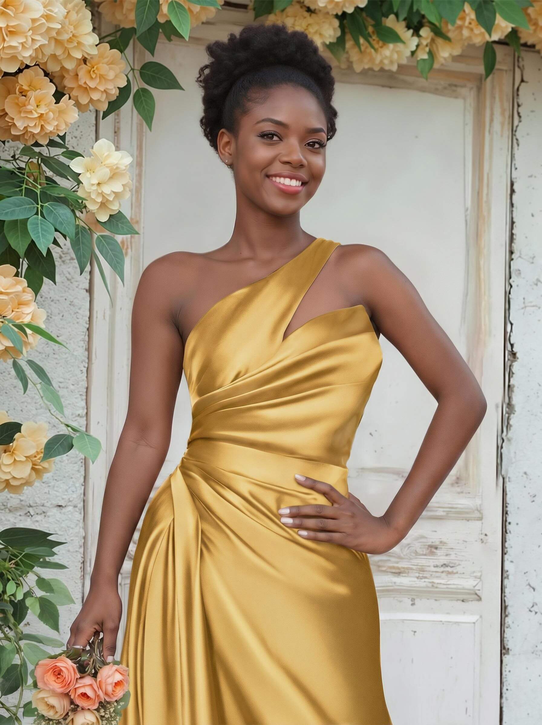 Sheath/Column One-Shoulder Silk Like Satin Bridesmaid Dresses With Ruffle, product image 174