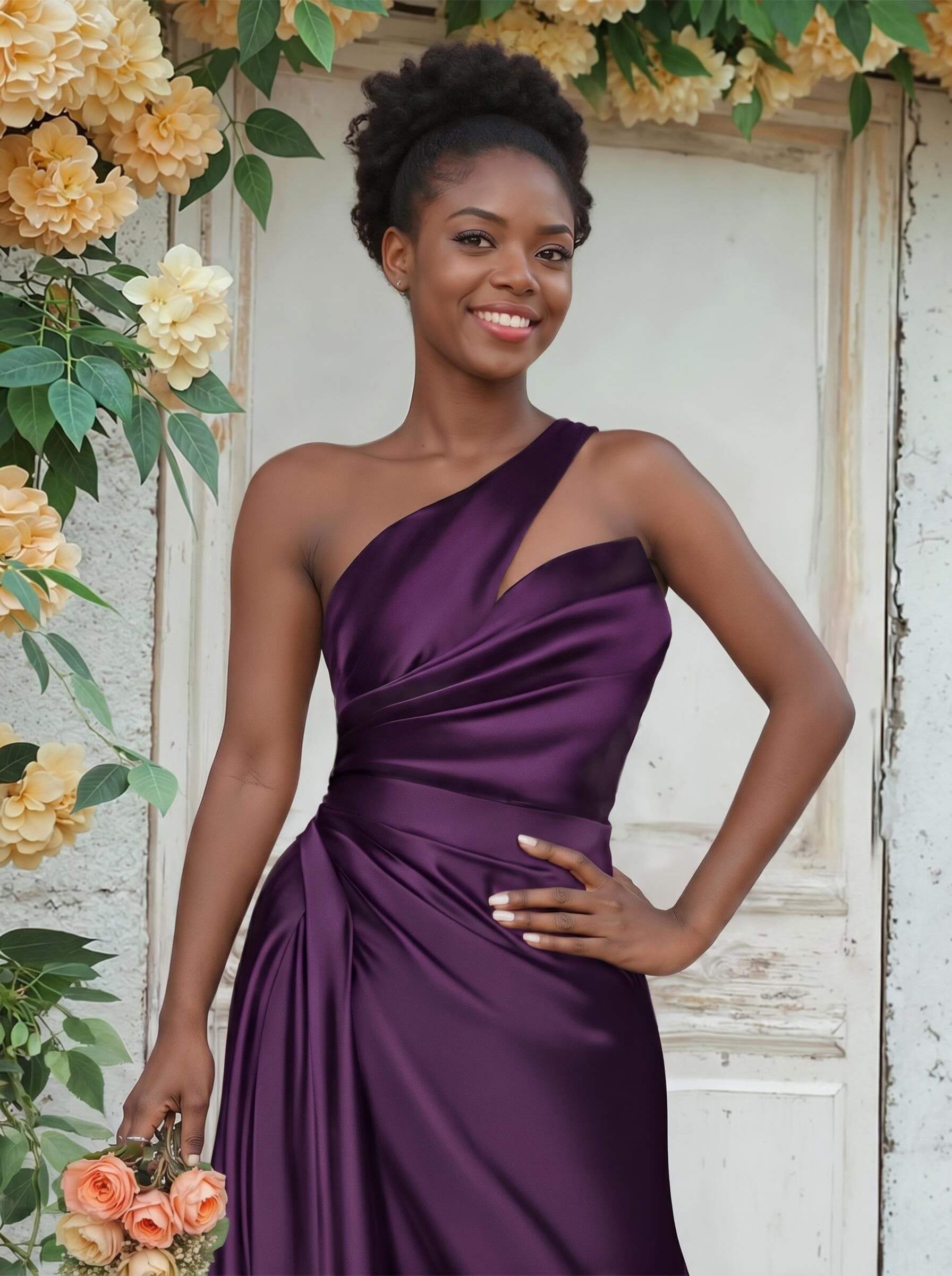 Sheath/Column One-Shoulder Silk Like Satin Bridesmaid Dresses With Ruffle, product image 84