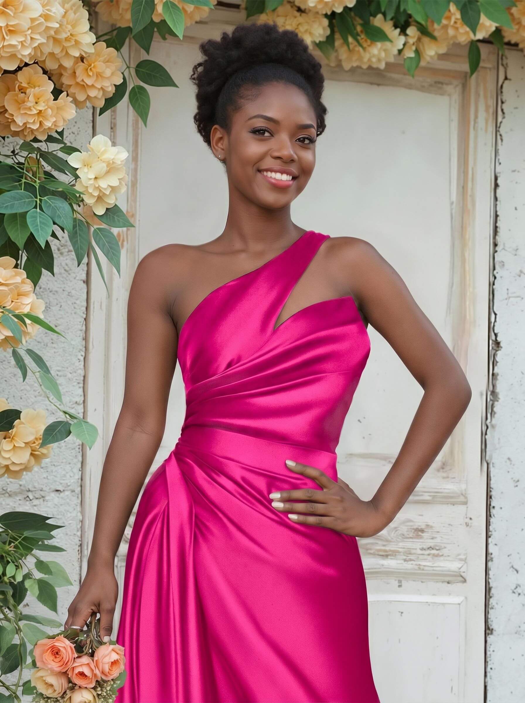 Sheath/Column One-Shoulder Silk Like Satin Bridesmaid Dresses With Ruffle, product image 224