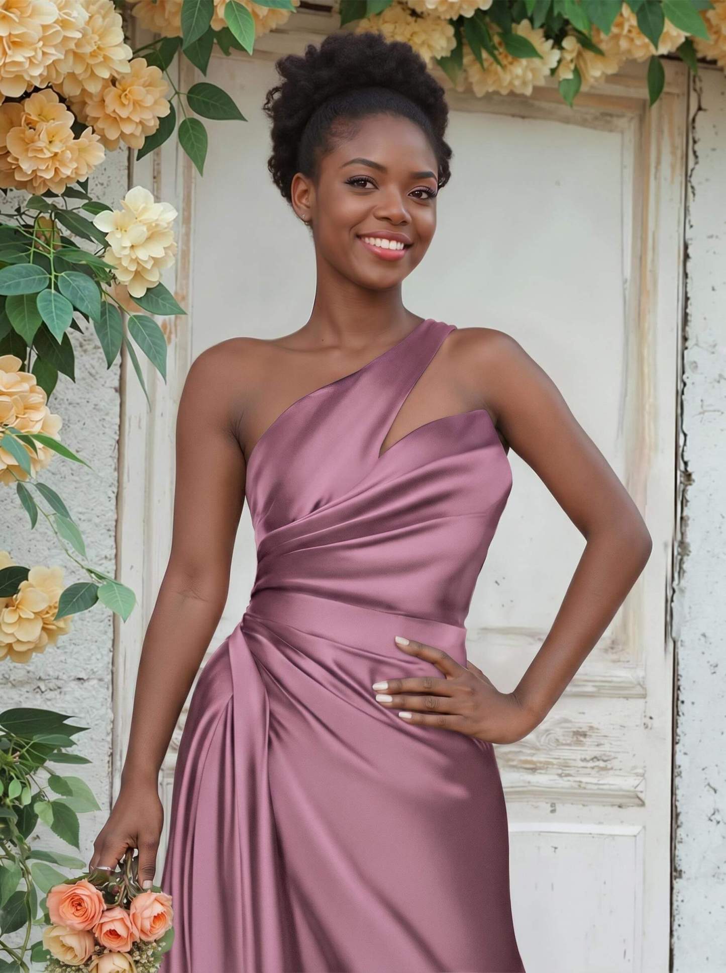 Sheath/Column One-Shoulder Silk Like Satin Bridesmaid Dresses With Ruffle, product image 154