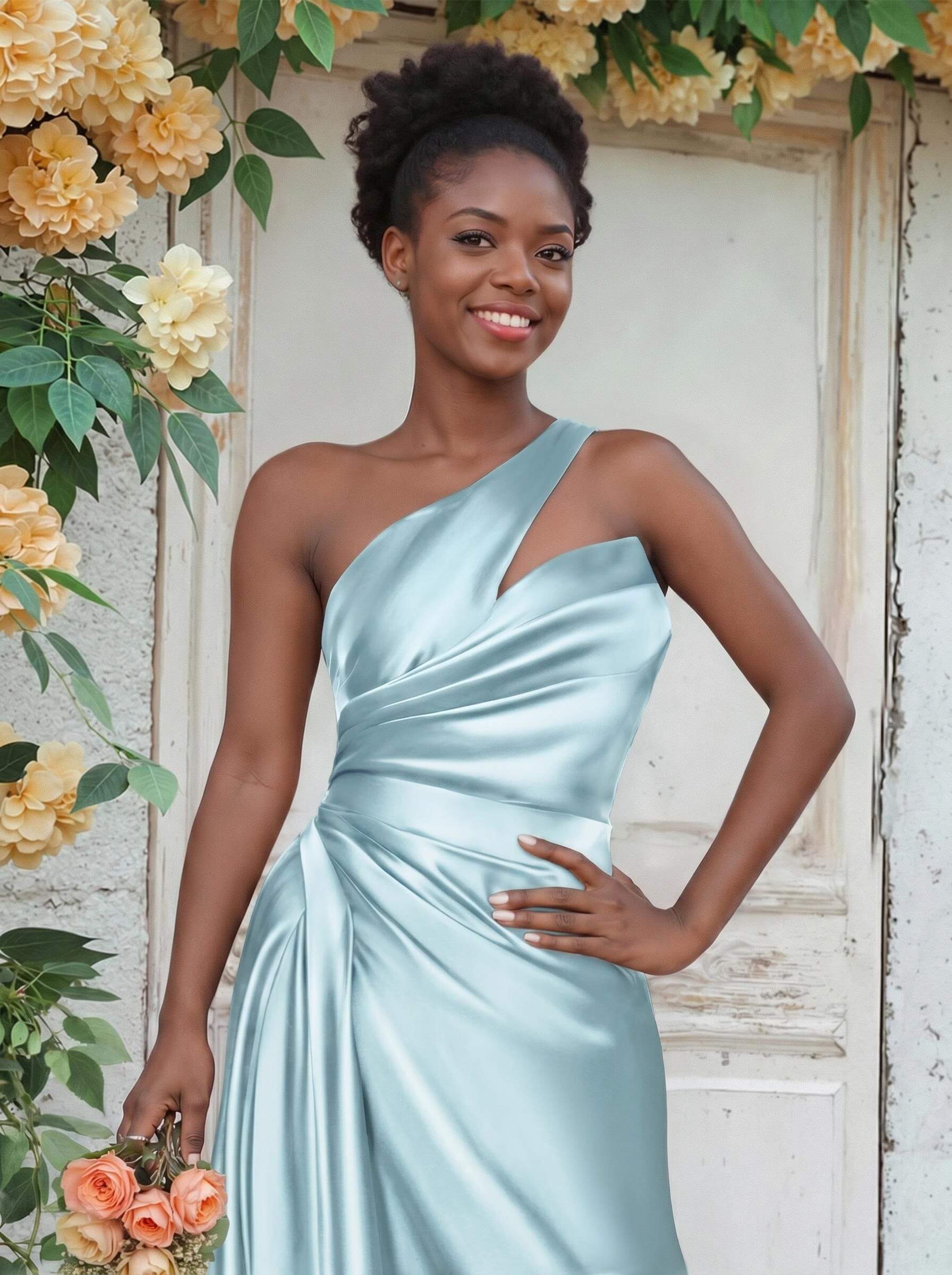 Sheath/Column One-Shoulder Silk Like Satin Bridesmaid Dresses With Ruffle, product image 184