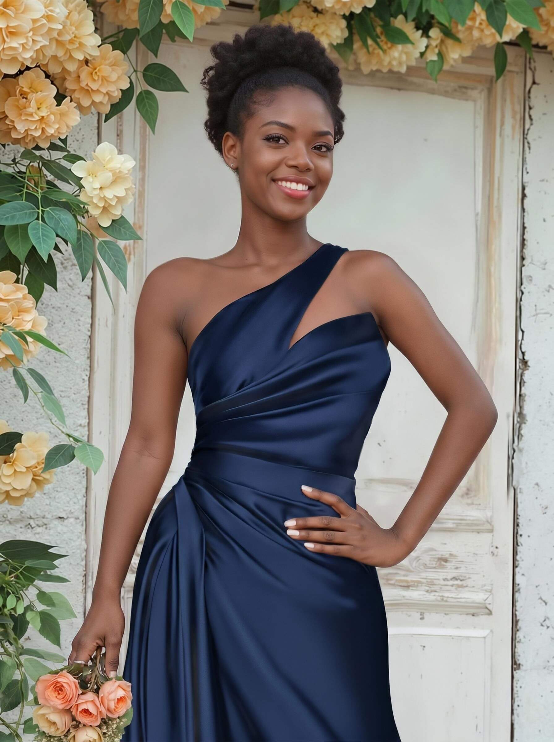 Sheath/Column One-Shoulder Silk Like Satin Bridesmaid Dresses With Ruffle, product image 124