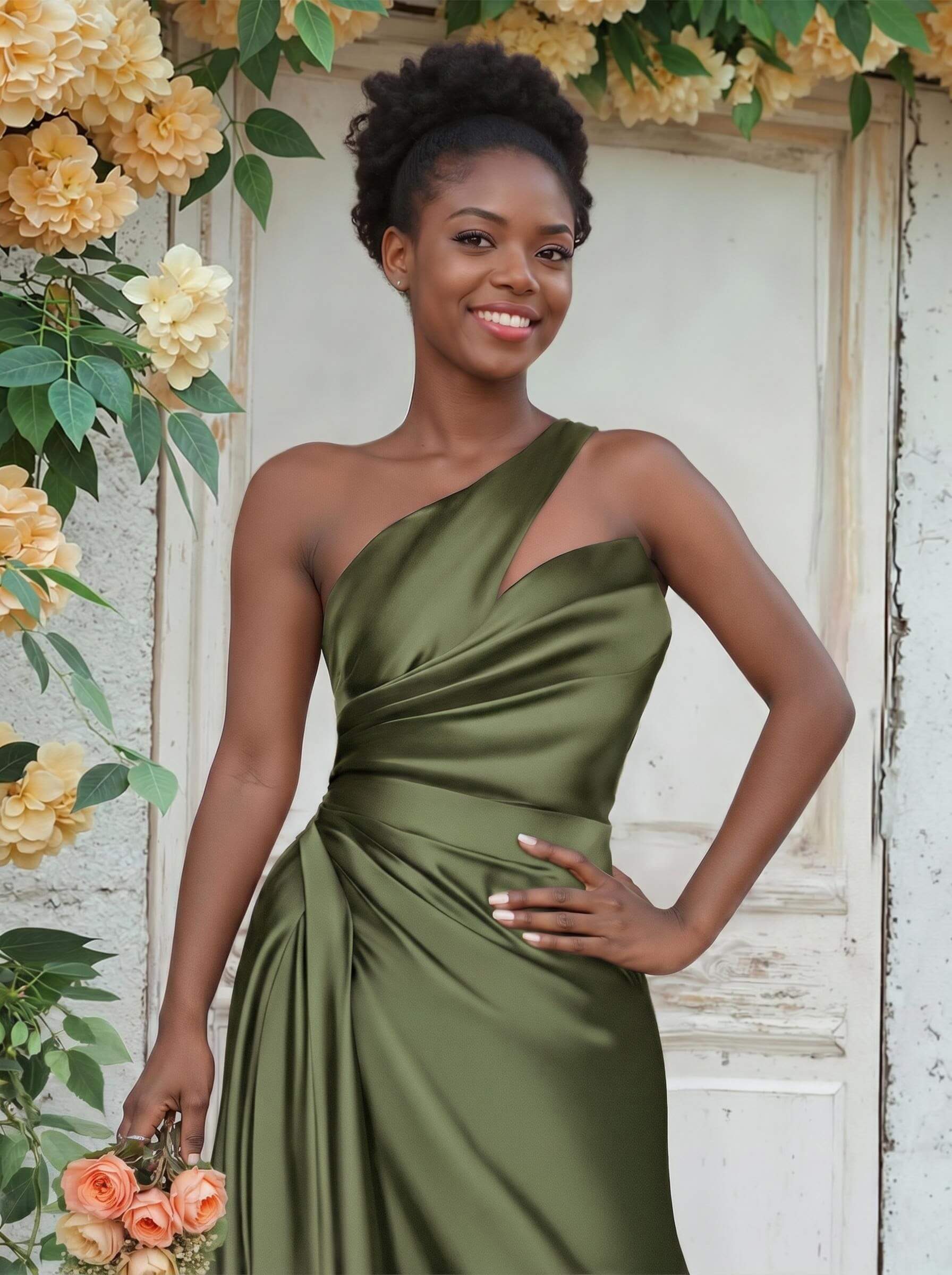 Sheath/Column One-Shoulder Silk Like Satin Bridesmaid Dresses With Ruffle, product image 229