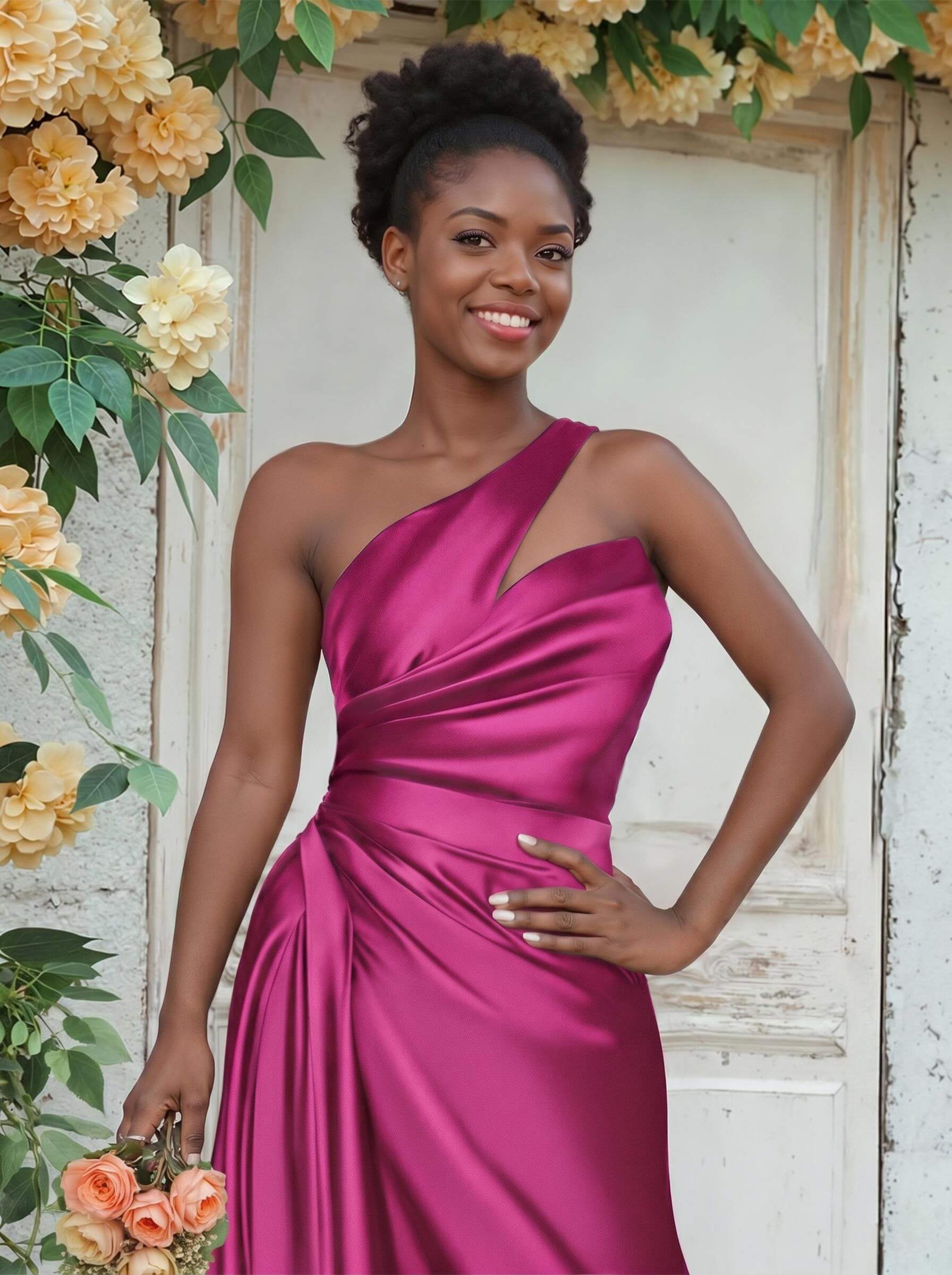Sheath/Column One-Shoulder Silk Like Satin Bridesmaid Dresses With Ruffle, product image 169