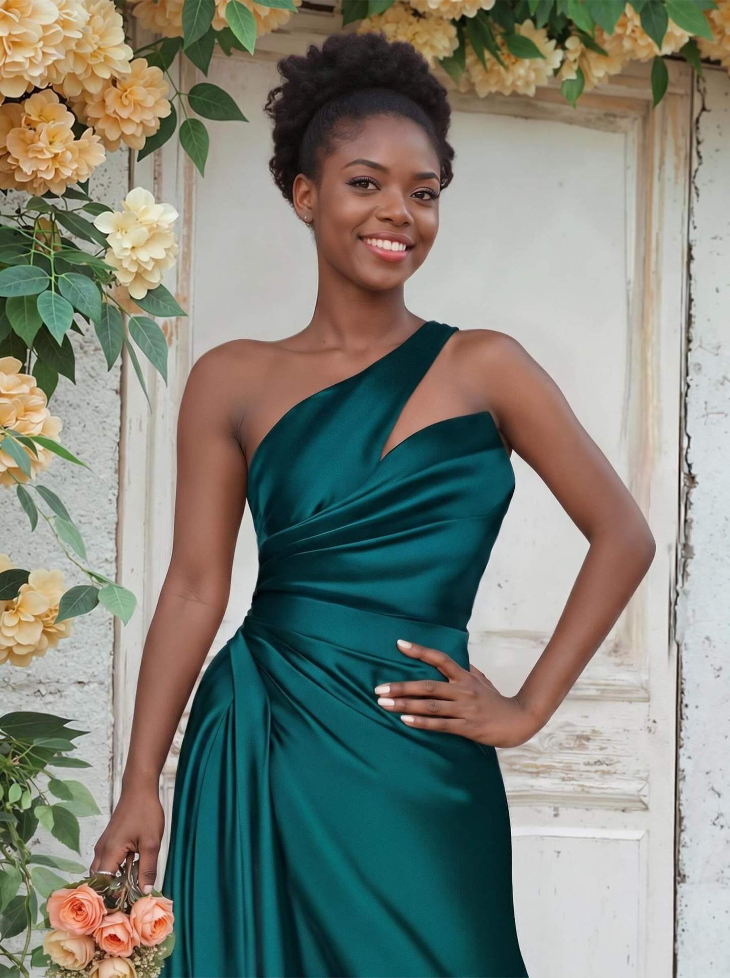Sheath/Column One-Shoulder Silk Like Satin Bridesmaid Dresses With Ruffle, product image 109