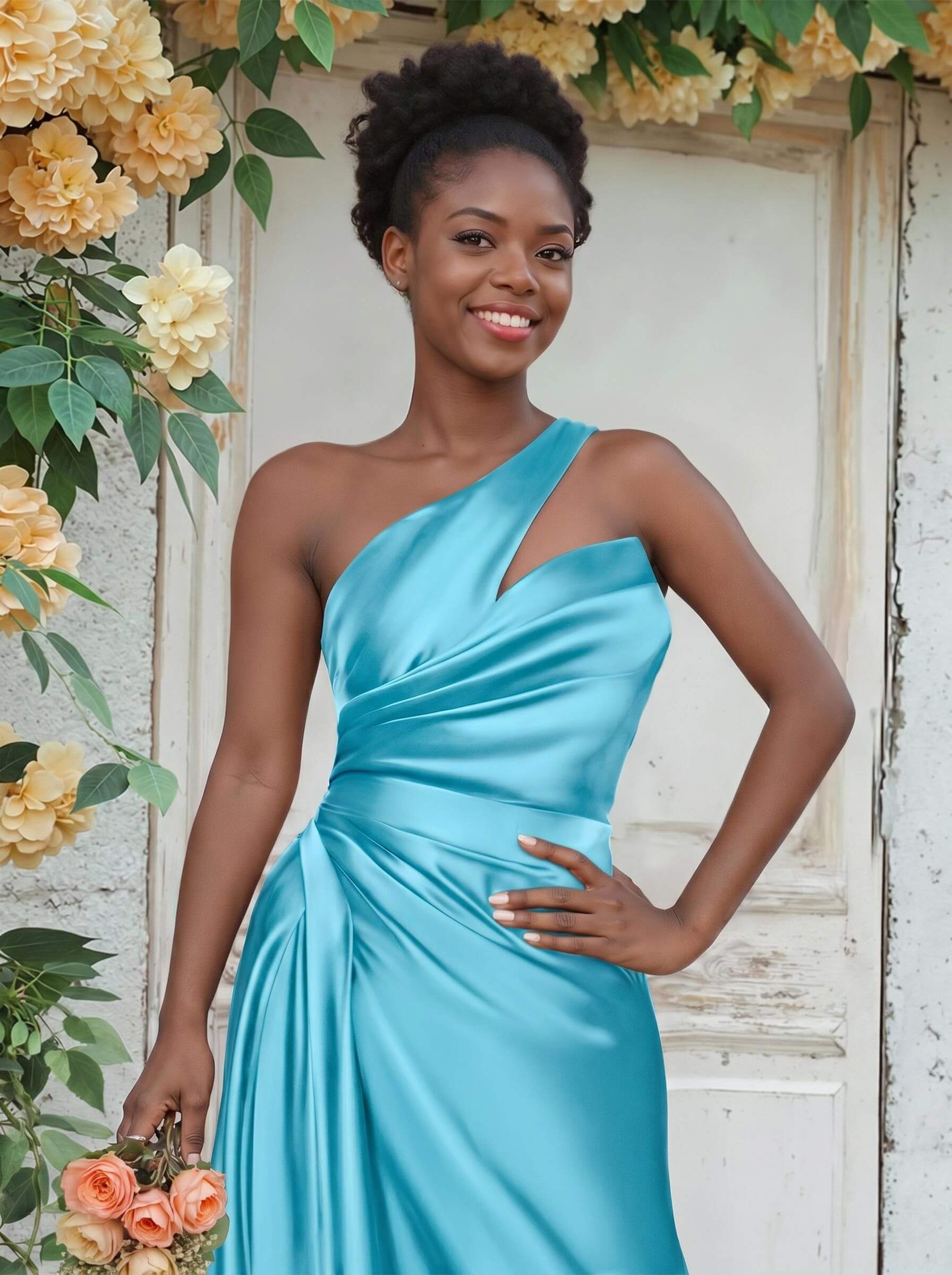 Sheath/Column One-Shoulder Silk Like Satin Bridesmaid Dresses With Ruffle, product image 194