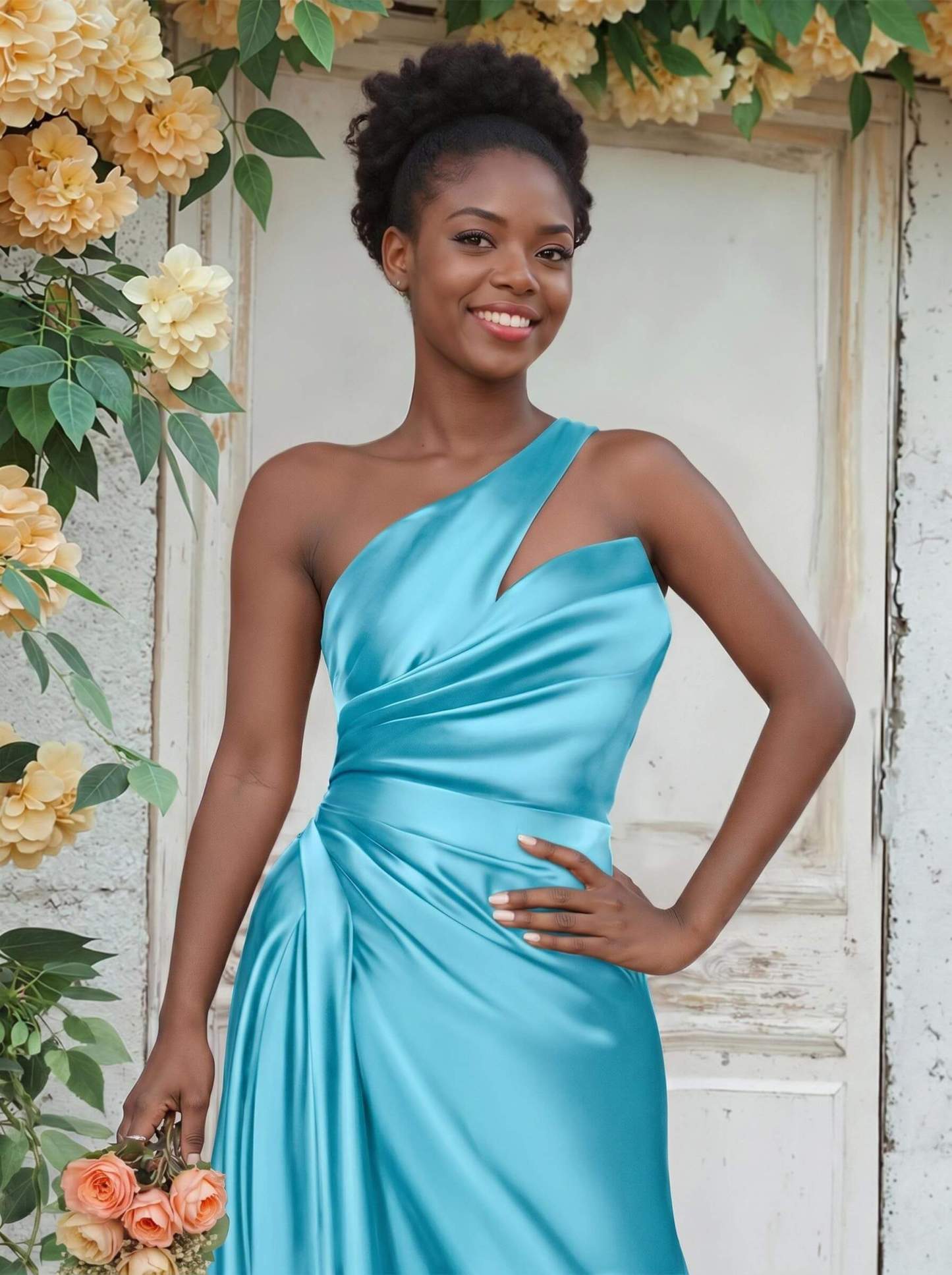 Sheath/Column One-Shoulder Silk Like Satin Bridesmaid Dresses With Ruffle, product image 194