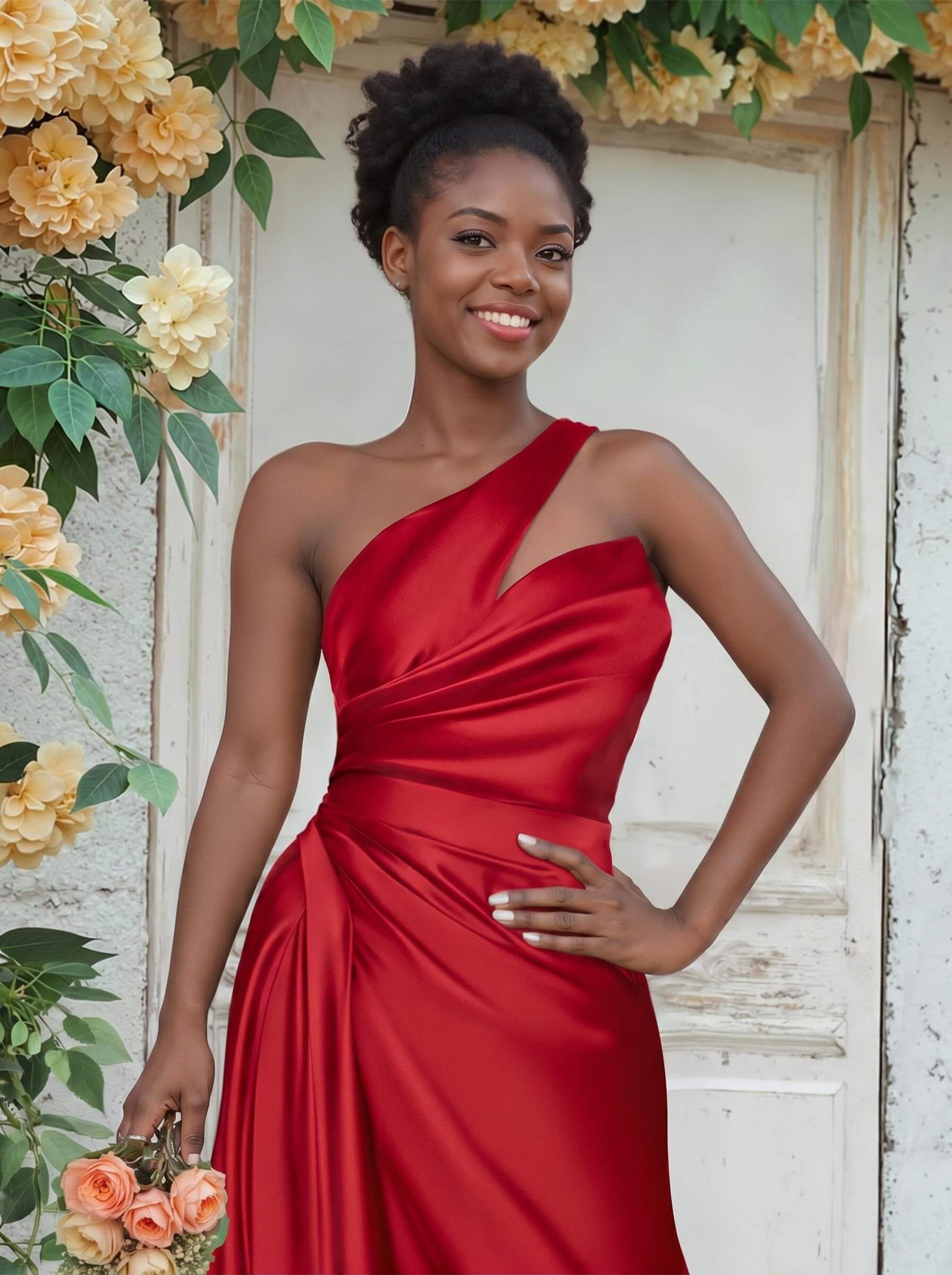 Sheath/Column One-Shoulder Silk Like Satin Bridesmaid Dresses With Ruffle, product image 119