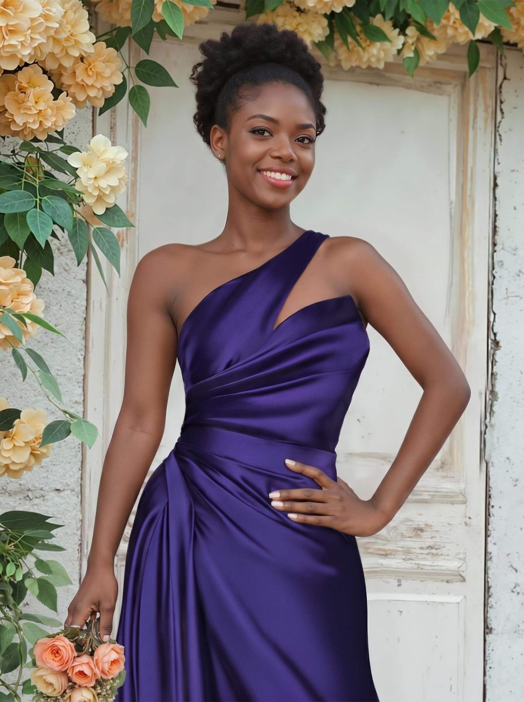 Sheath/Column One-Shoulder Silk Like Satin Bridesmaid Dresses With Ruffle, product image 149