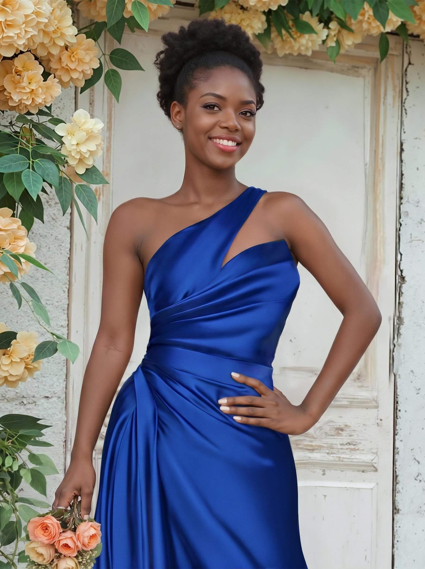 Sheath/Column One-Shoulder Silk Like Satin Bridesmaid Dresses With Ruffle, product image 49