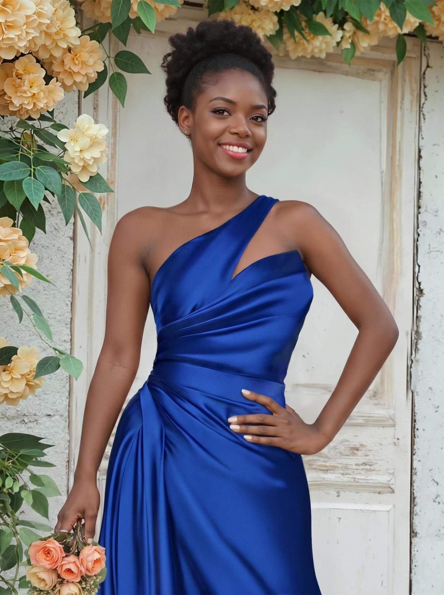 Sheath/Column One-Shoulder Silk Like Satin Bridesmaid Dresses With Ruffle, product image 49