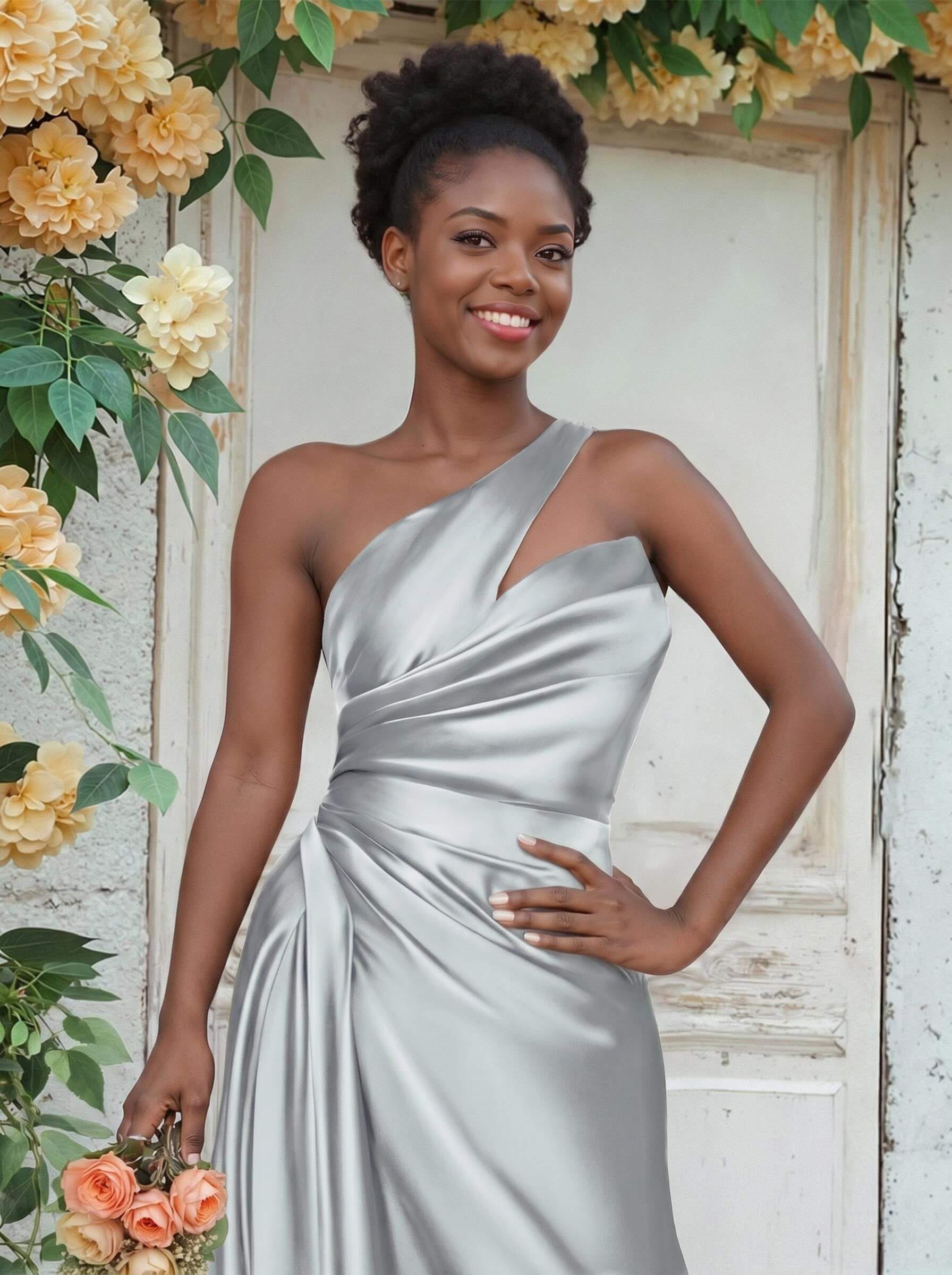 Sheath/Column One-Shoulder Silk Like Satin Bridesmaid Dresses With Ruffle, product image 64