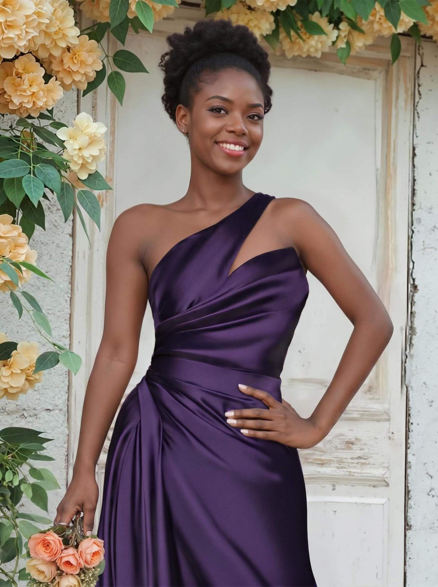 Sheath/Column One-Shoulder Silk Like Satin Bridesmaid Dresses With Ruffle, product image 164