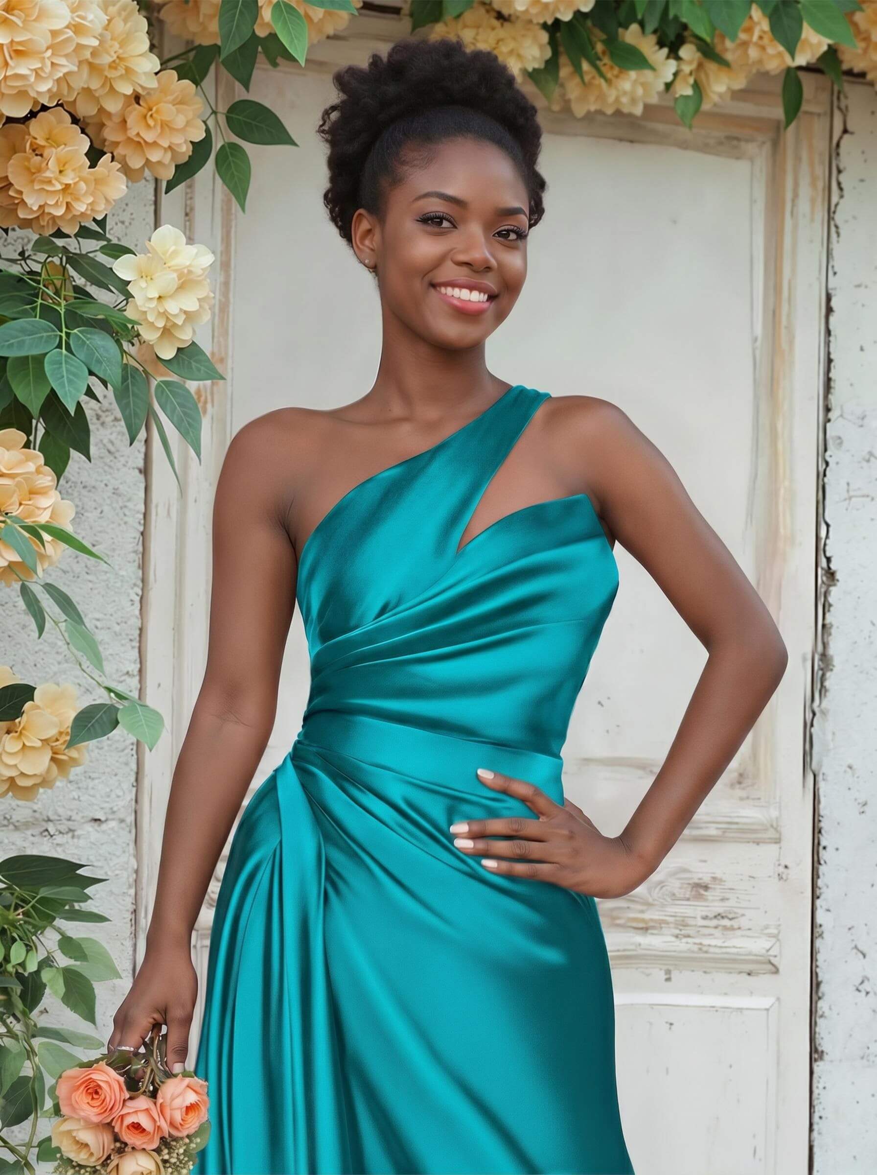 Sheath/Column One-Shoulder Silk Like Satin Bridesmaid Dresses With Ruffle, product image 254