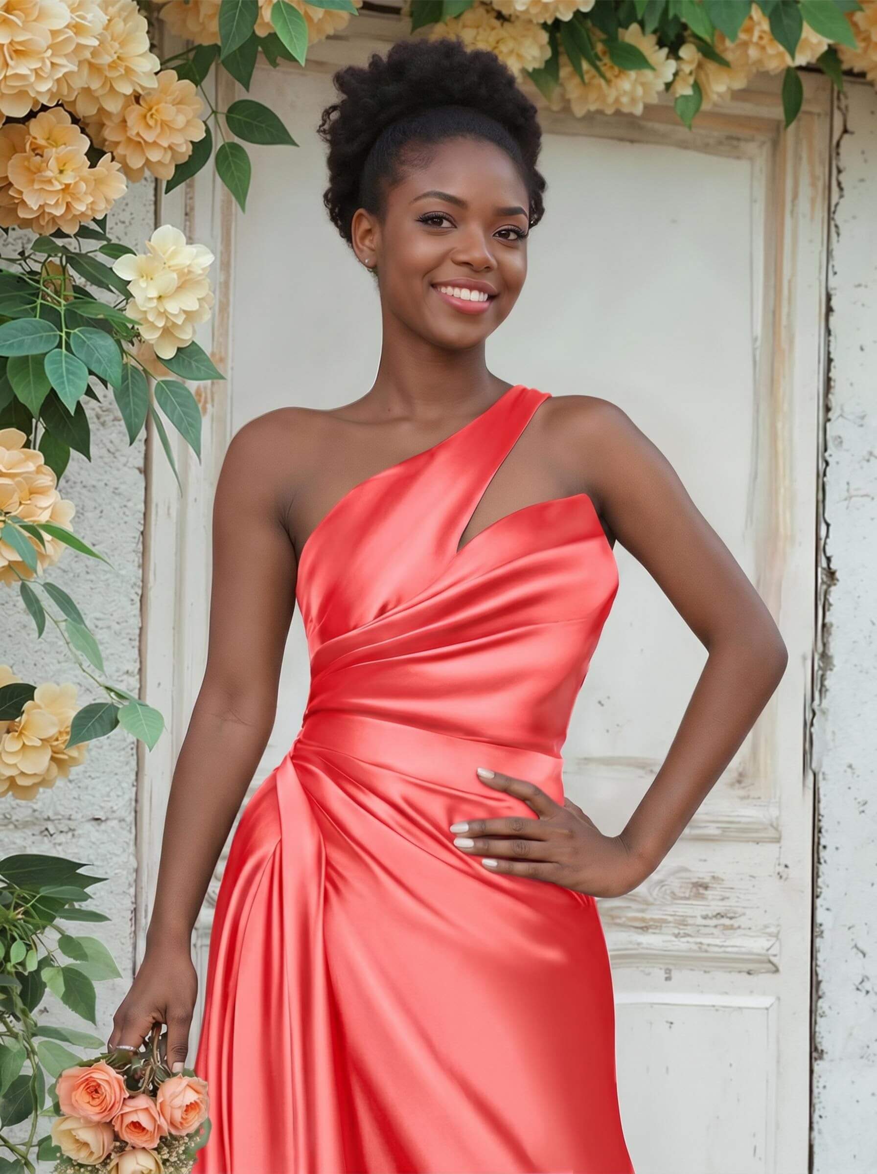 Sheath/Column One-Shoulder Silk Like Satin Bridesmaid Dresses With Ruffle, product image 189