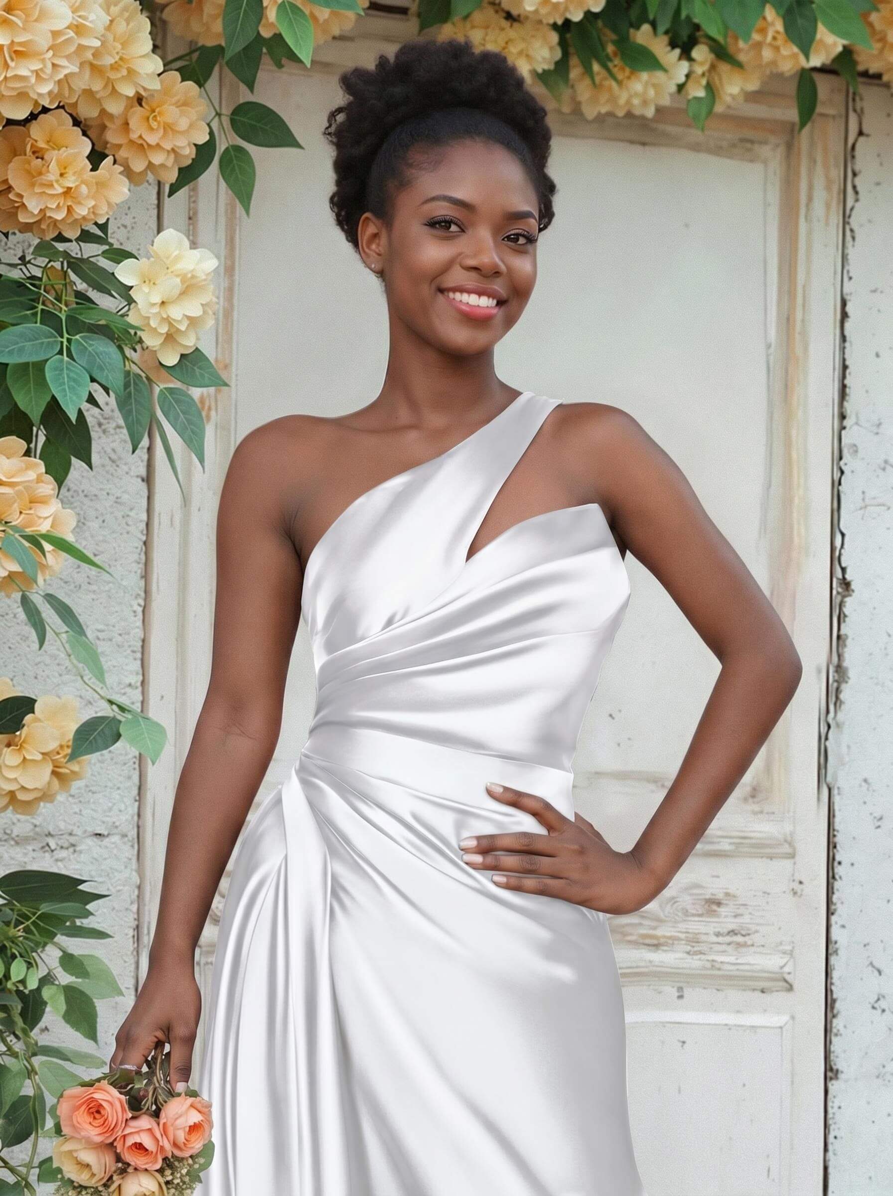 Sheath/Column One-Shoulder Silk Like Satin Bridesmaid Dresses With Ruffle, product image 214
