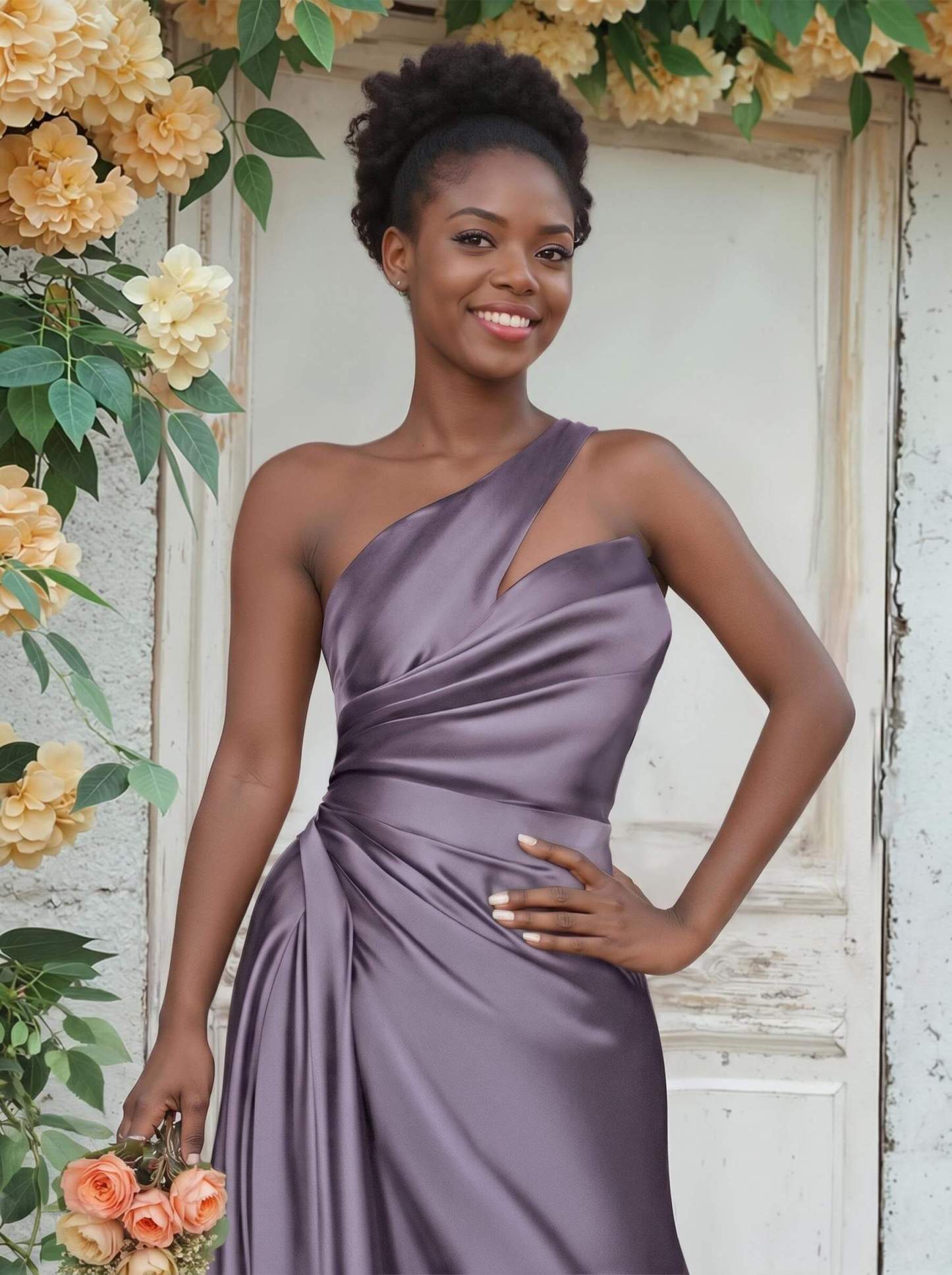 Sheath/Column One-Shoulder Silk Like Satin Bridesmaid Dresses With Ruffle, product image 54