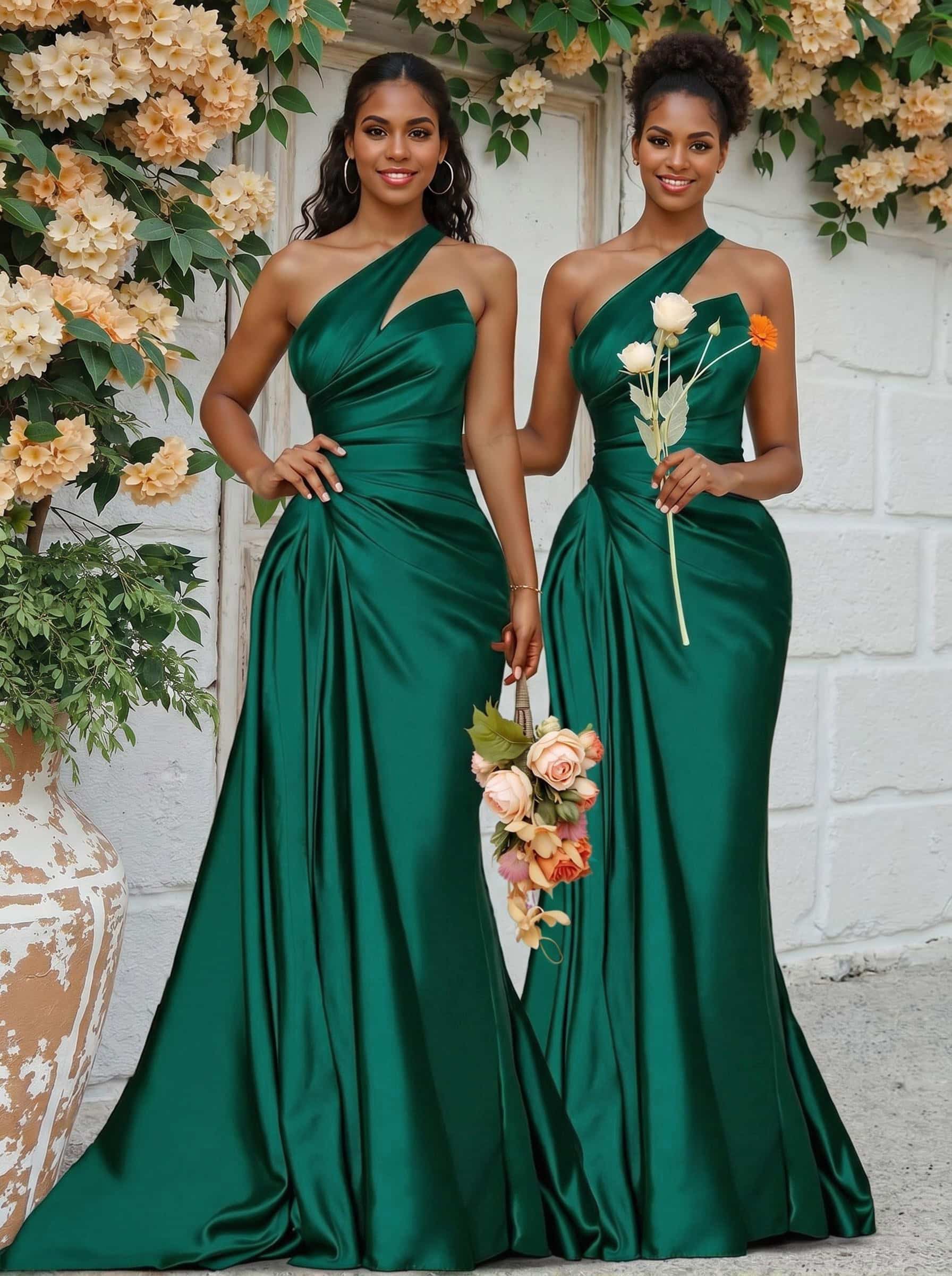 Sheath/Column One-Shoulder Silk Like Satin Bridesmaid Dresses With Ruffle, product image 242