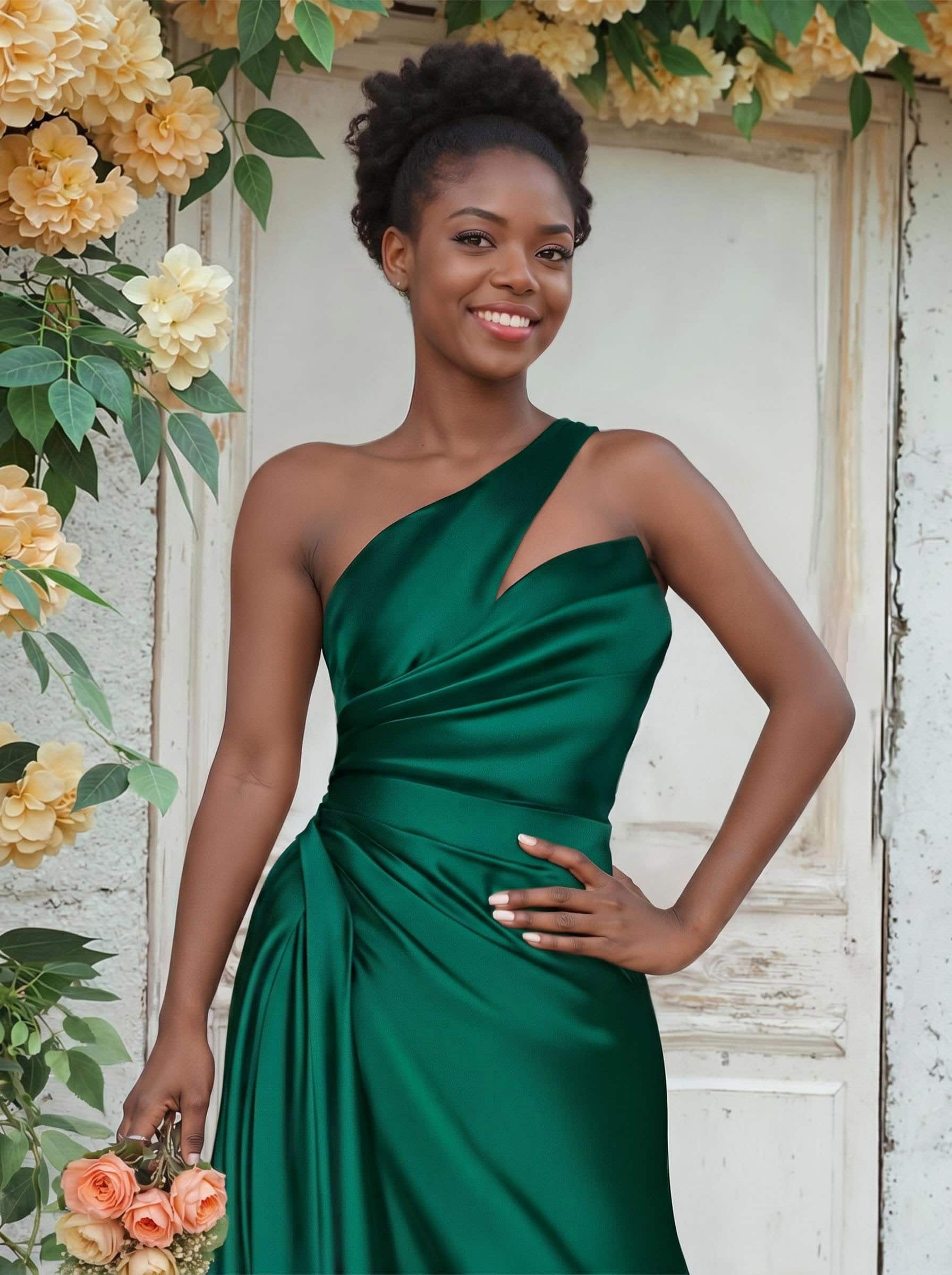 Sheath/Column One-Shoulder Silk Like Satin Bridesmaid Dresses With Ruffle, product image 244