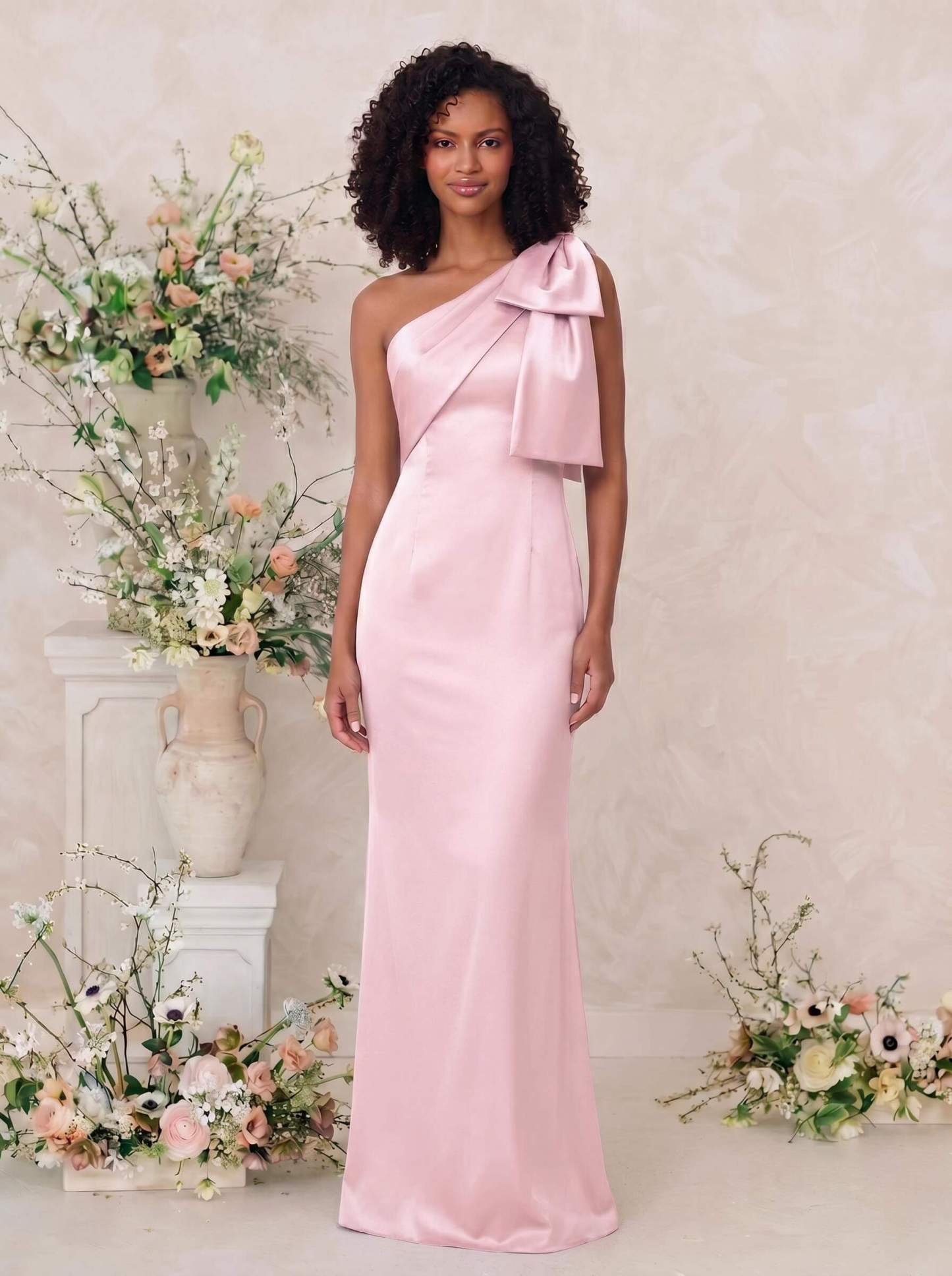 Sheath/Column One-Shoulder Satin Bridesmaid Dresses With Bow(s), product image 41