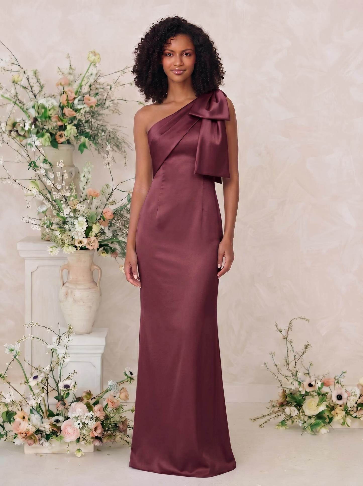 Sheath/Column One-Shoulder Satin Bridesmaid Dresses With Bow(s), product image 49