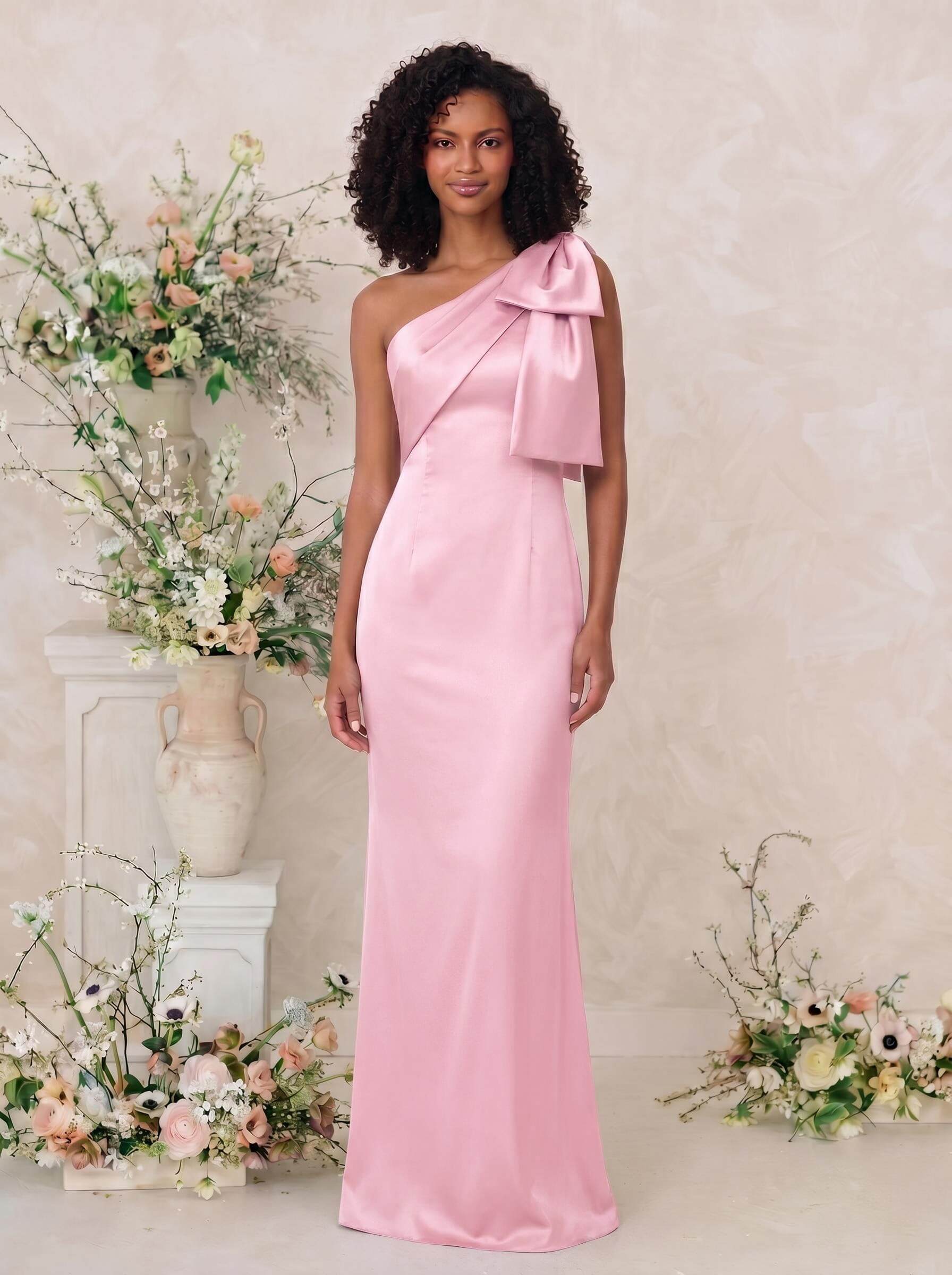 Sheath/Column One-Shoulder Satin Bridesmaid Dresses With Bow(s), product image 43