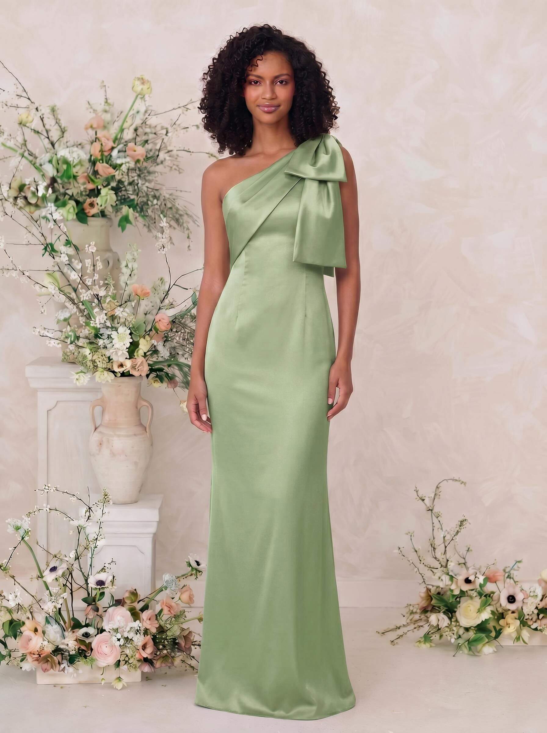 Sheath/Column One-Shoulder Satin Bridesmaid Dresses With Bow(s), product image 87