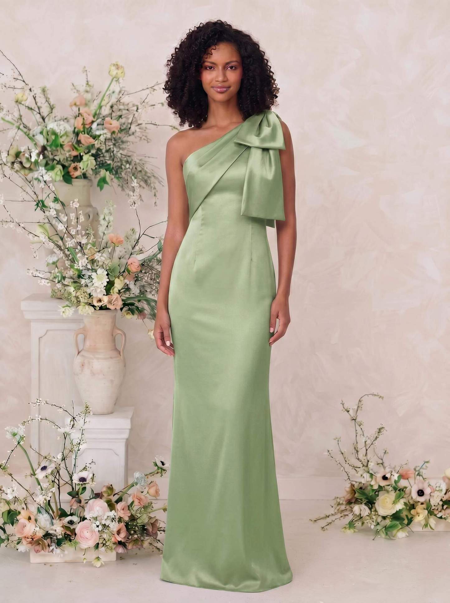 Sheath/Column One-Shoulder Satin Bridesmaid Dresses With Bow(s), product image 87