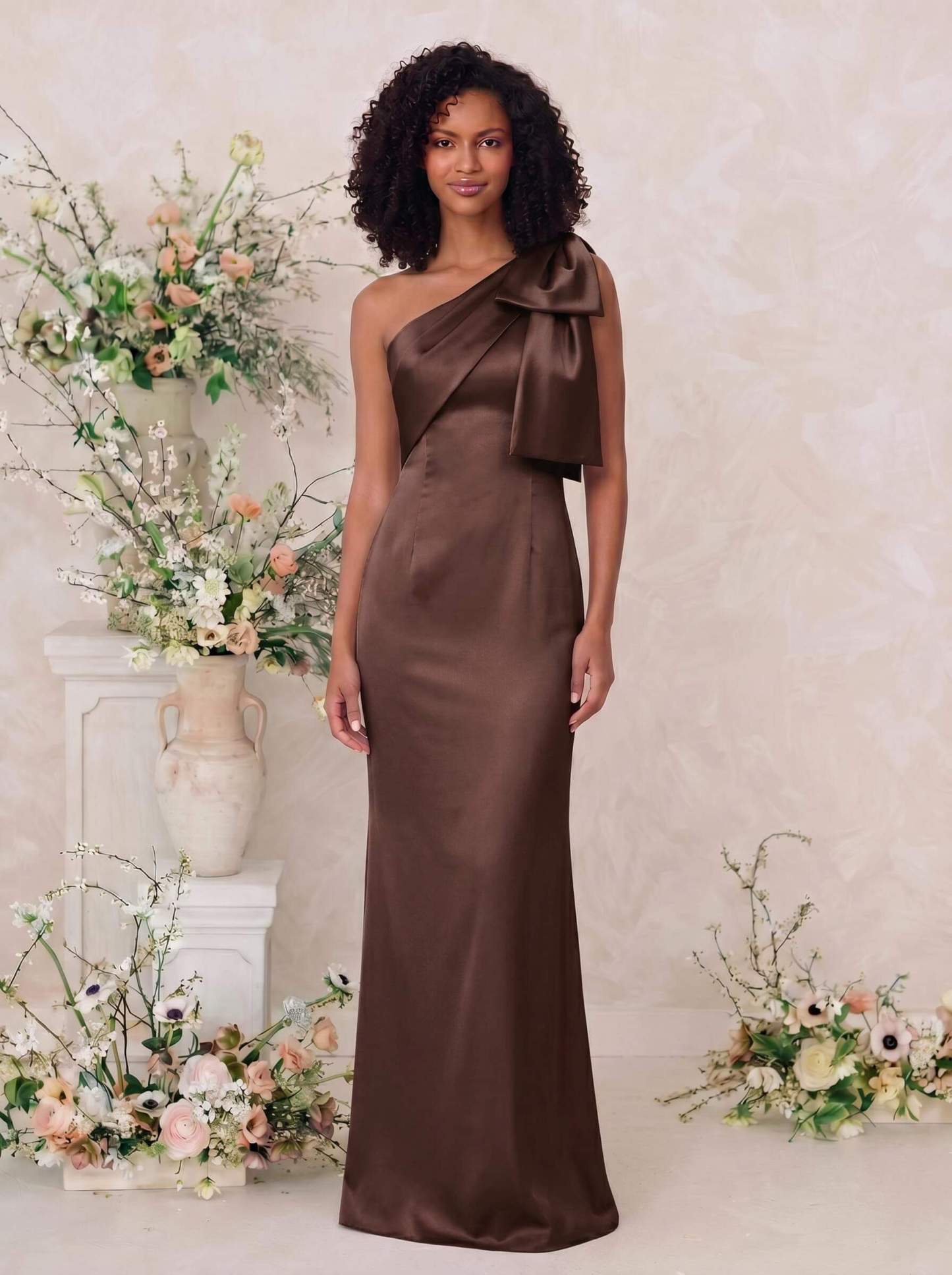 Sheath/Column One-Shoulder Satin Bridesmaid Dresses With Bow(s), product image 121