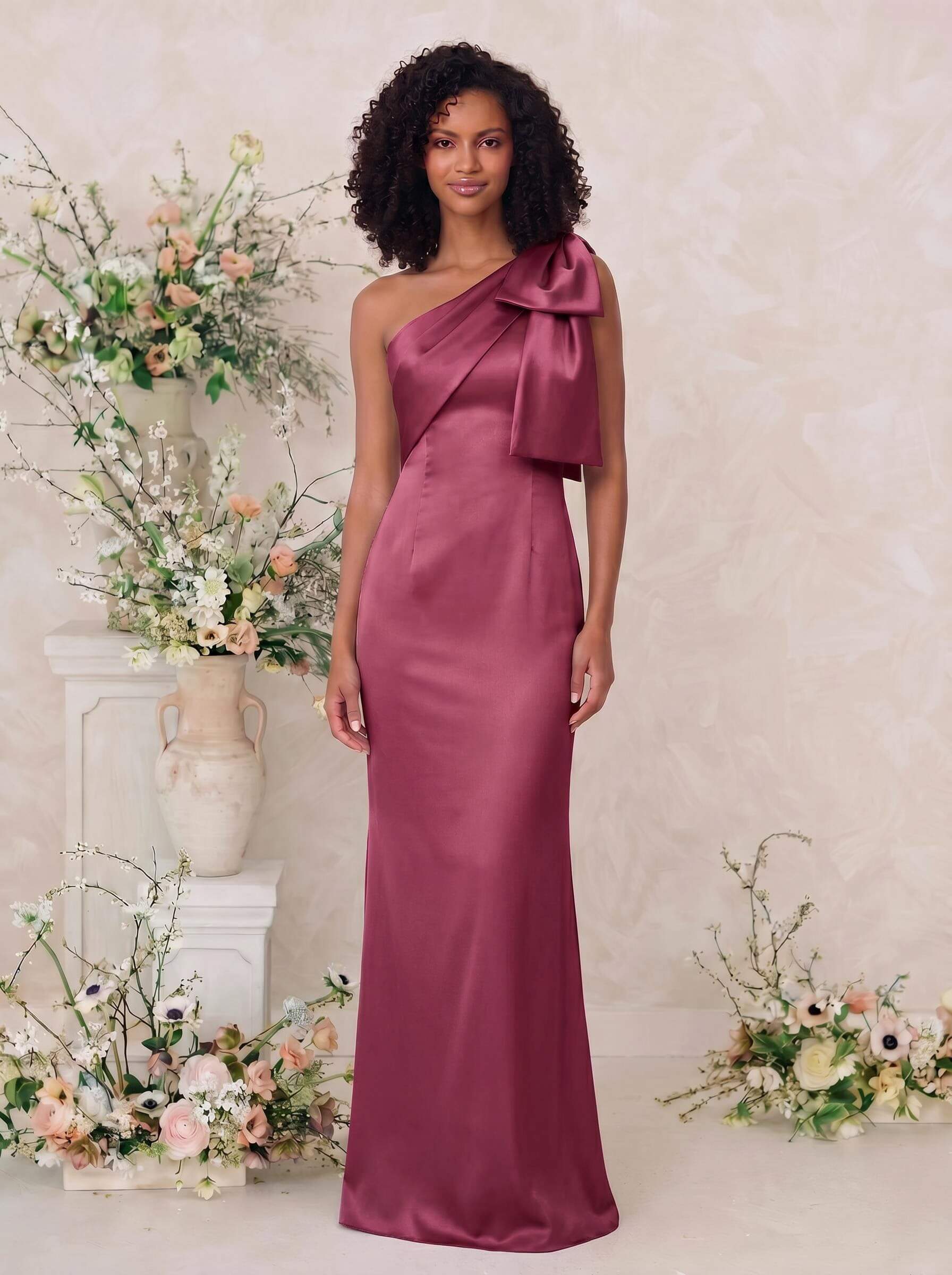 Sheath/Column One-Shoulder Satin Bridesmaid Dresses With Bow(s), product image 51