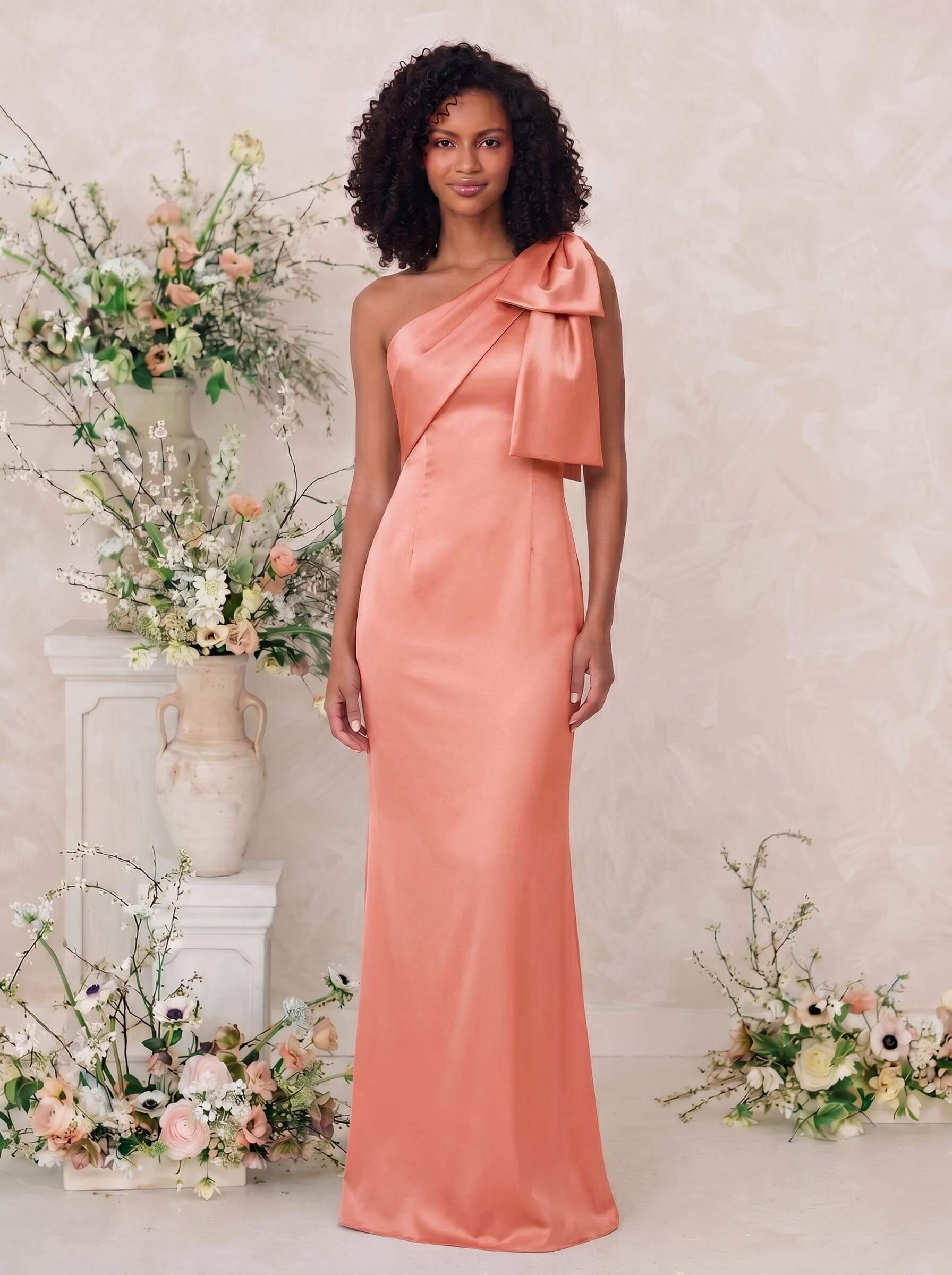 Sheath/Column One-Shoulder Satin Bridesmaid Dresses With Bow(s), product image 39