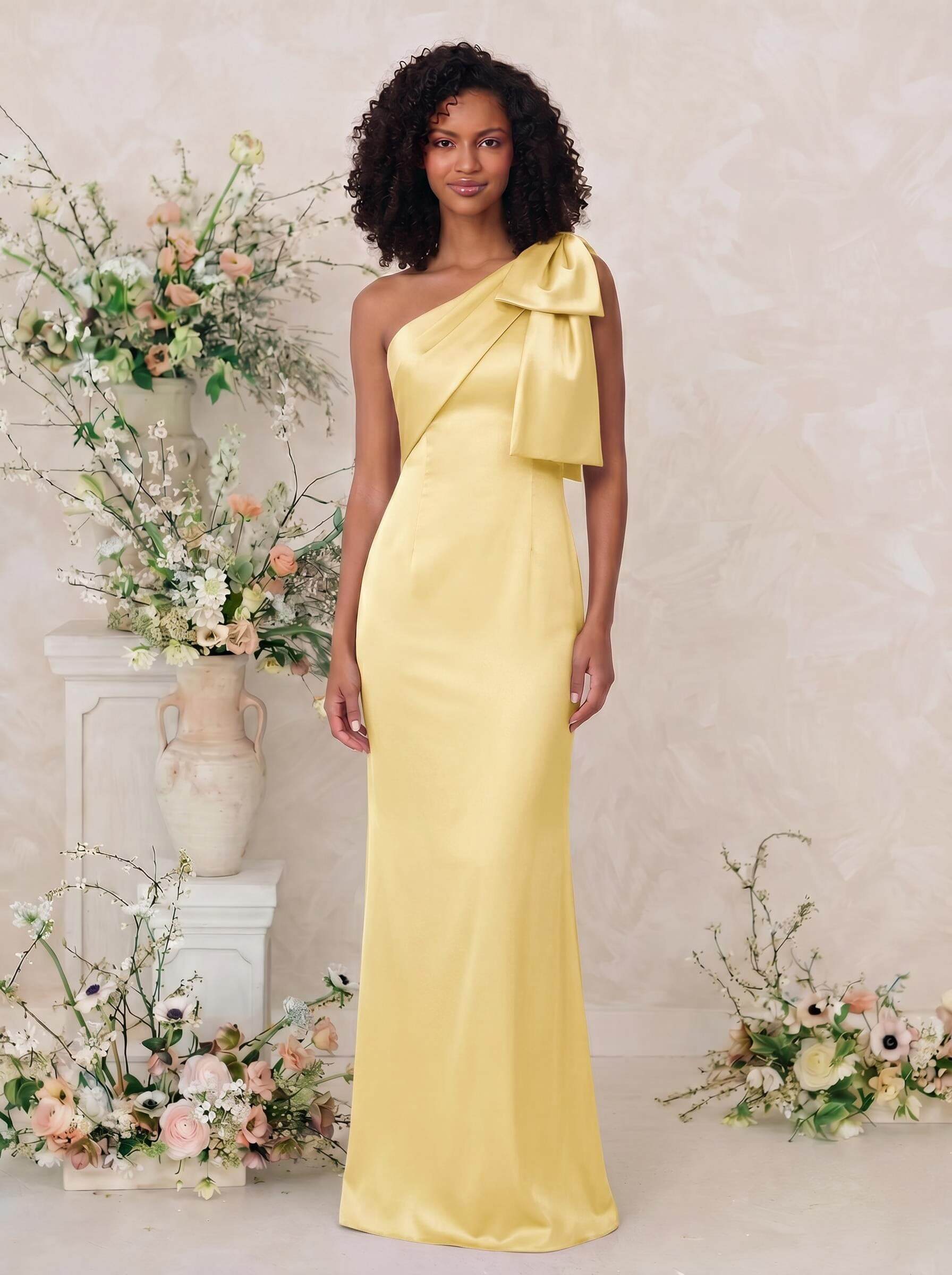 Sheath/Column One-Shoulder Satin Bridesmaid Dresses With Bow(s), product image 109