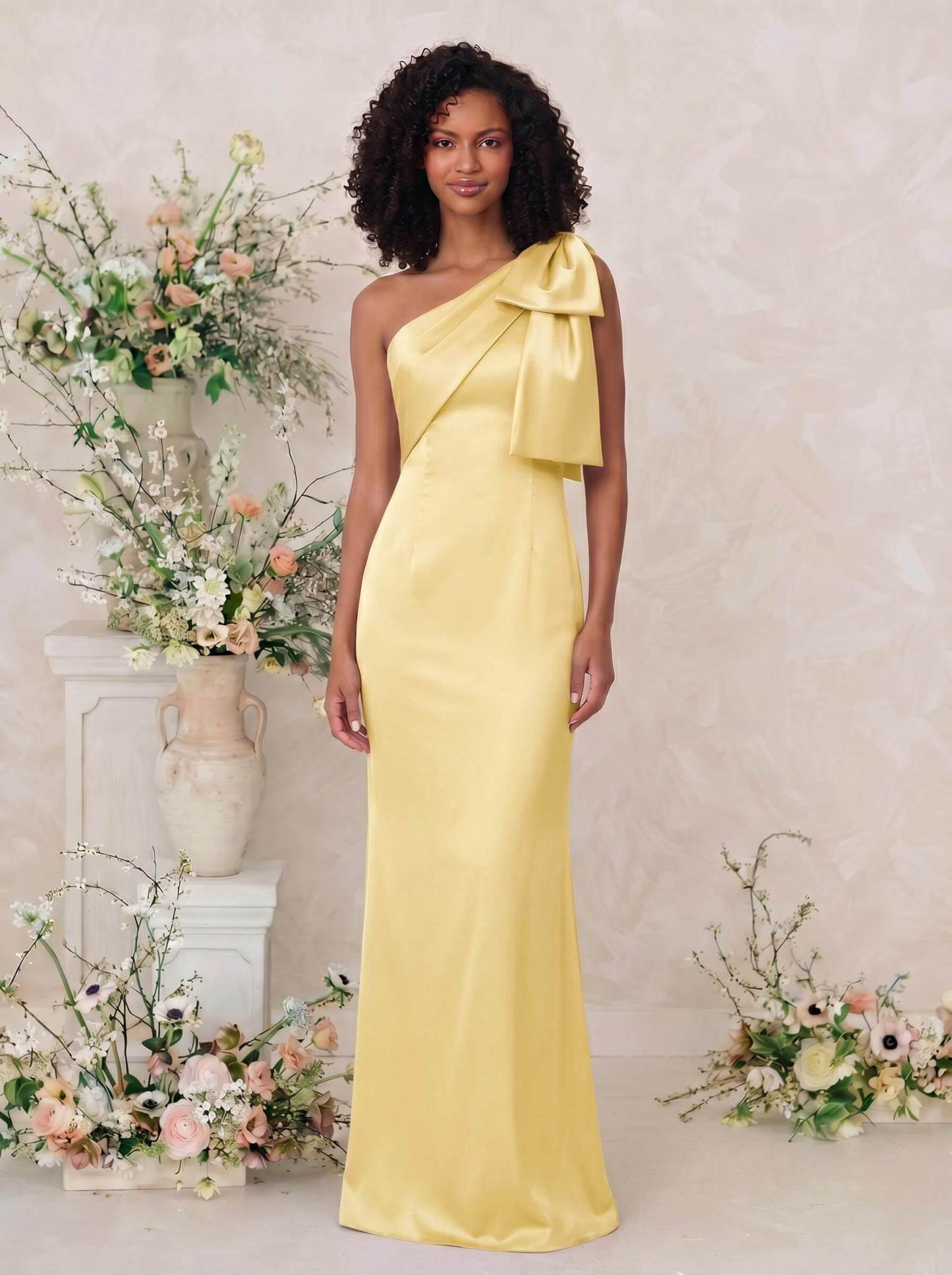 Sheath/Column One-Shoulder Satin Bridesmaid Dresses With Bow(s), product image 109
