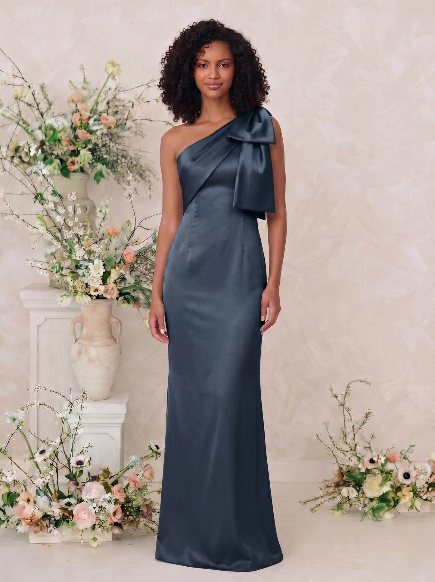 Sheath/Column One-Shoulder Satin Bridesmaid Dresses With Bow(s), product image 7