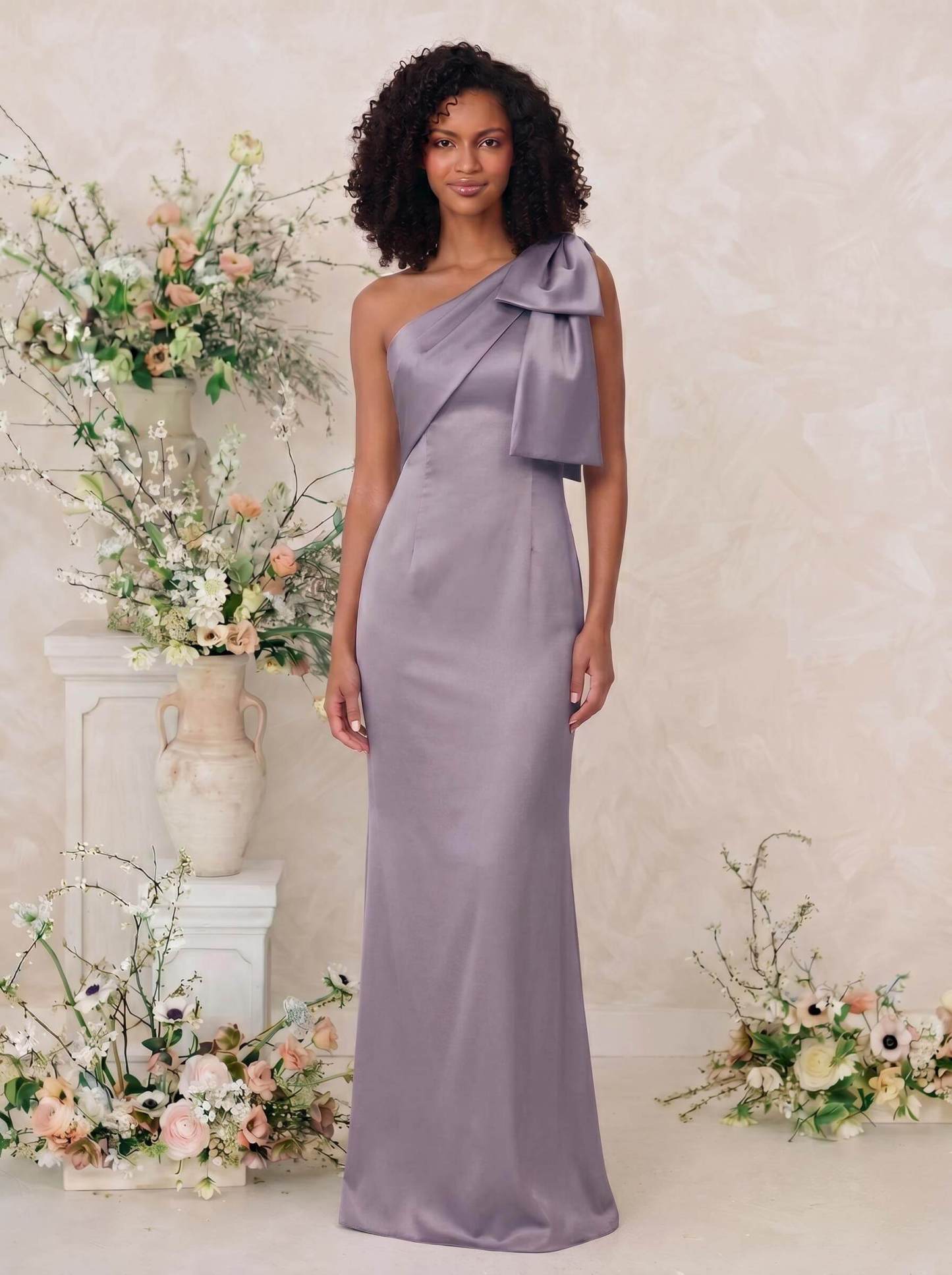 Sheath/Column One-Shoulder Satin Bridesmaid Dresses With Bow(s), product image 65