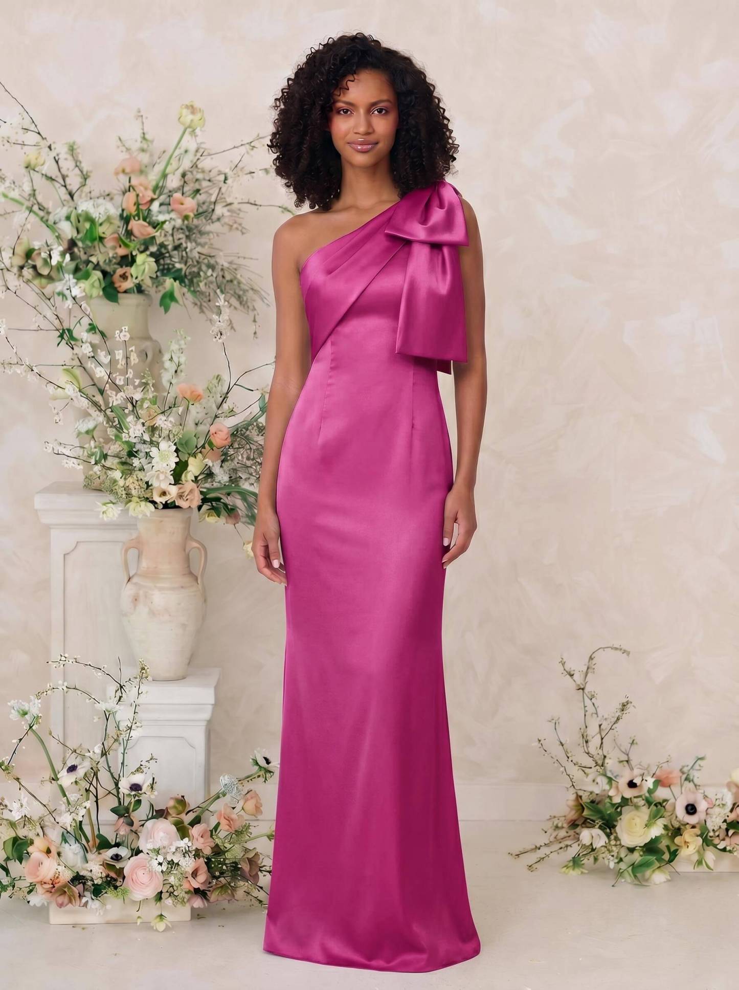 Sheath/Column One-Shoulder Satin Bridesmaid Dresses With Bow(s), product image 29