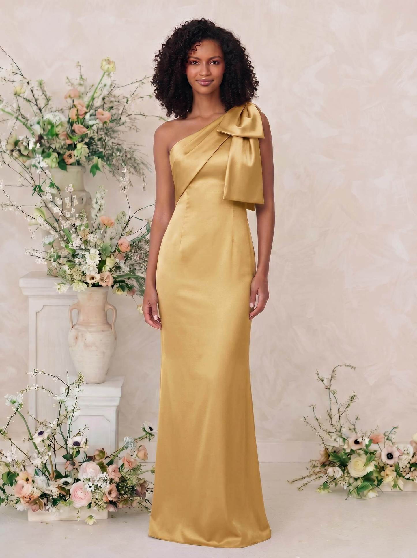 Sheath/Column One-Shoulder Satin Bridesmaid Dresses With Bow(s), product image 111