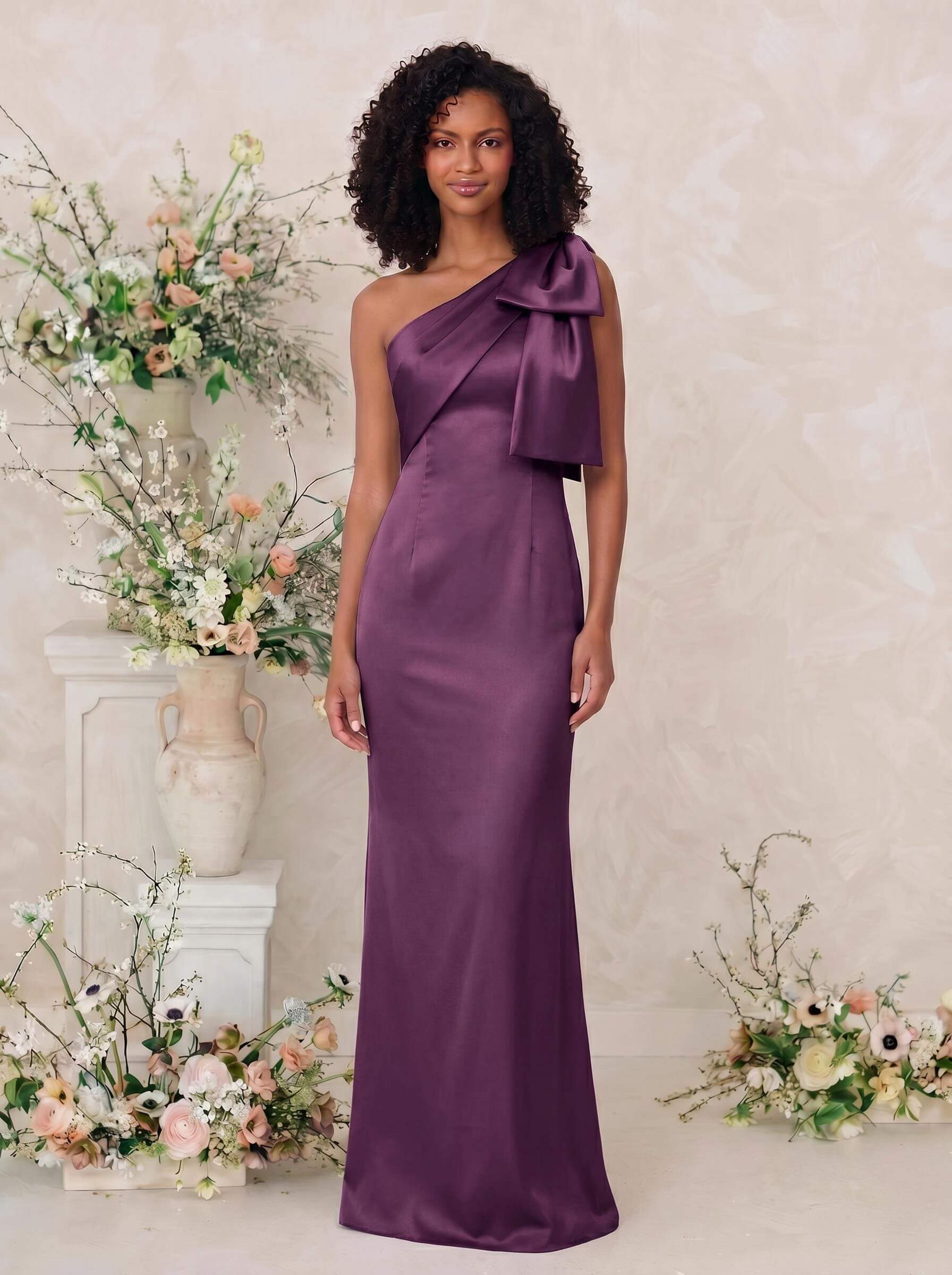 Sheath/Column One-Shoulder Satin Bridesmaid Dresses With Bow(s), product image 63