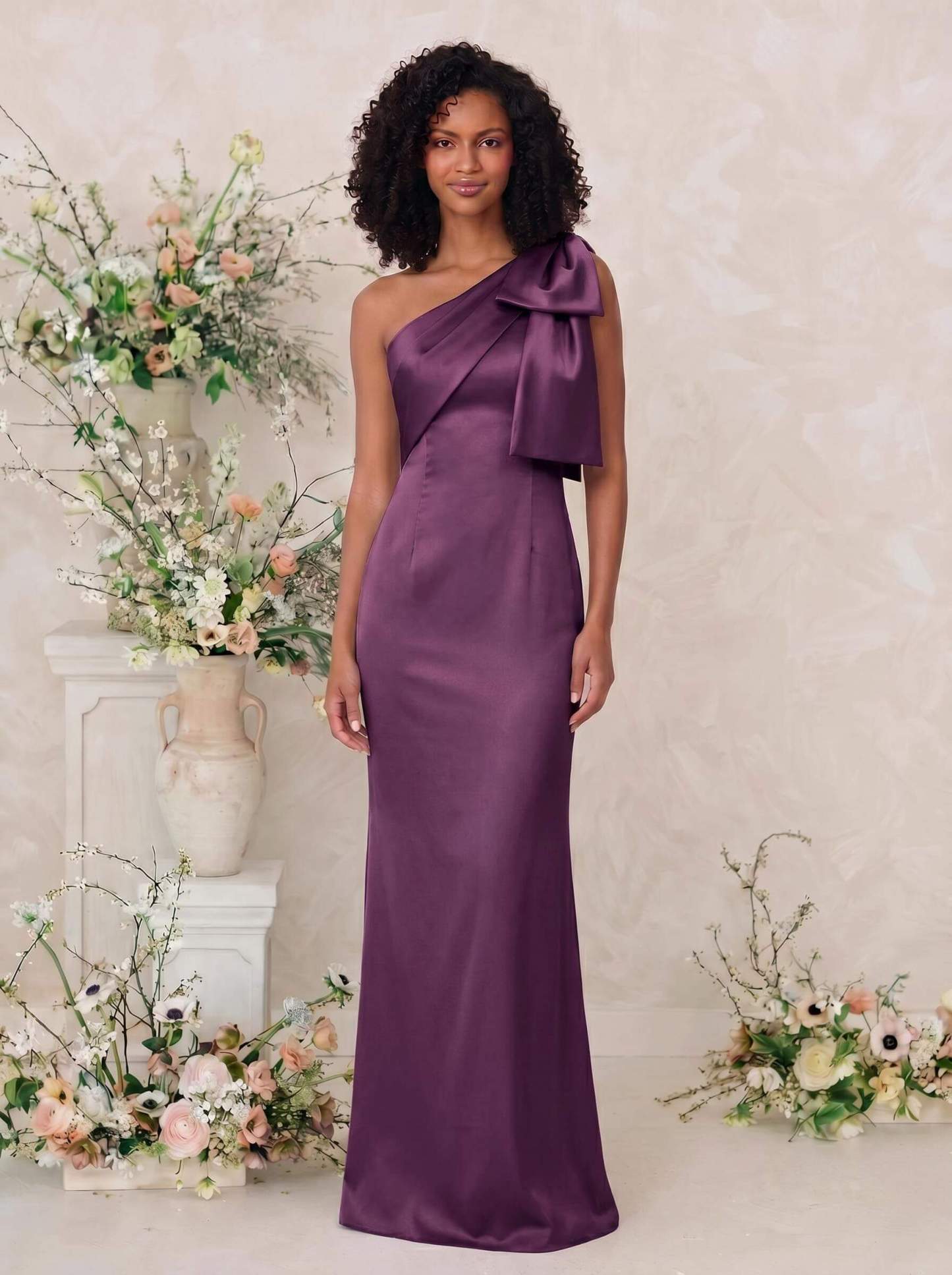 Sheath/Column One-Shoulder Satin Bridesmaid Dresses With Bow(s), product image 63