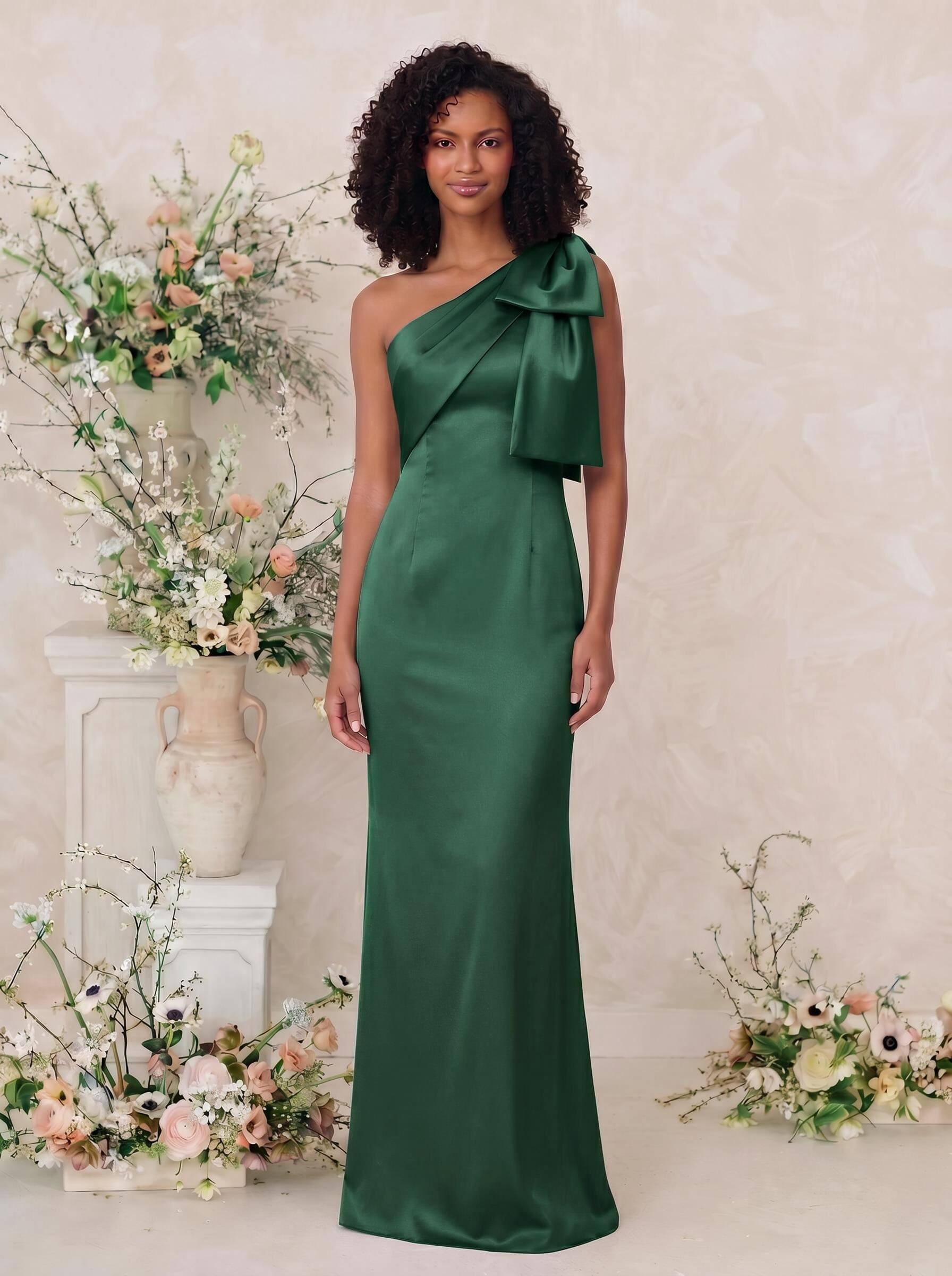 Sheath/Column One-Shoulder Satin Bridesmaid Dresses With Bow(s), product image 81