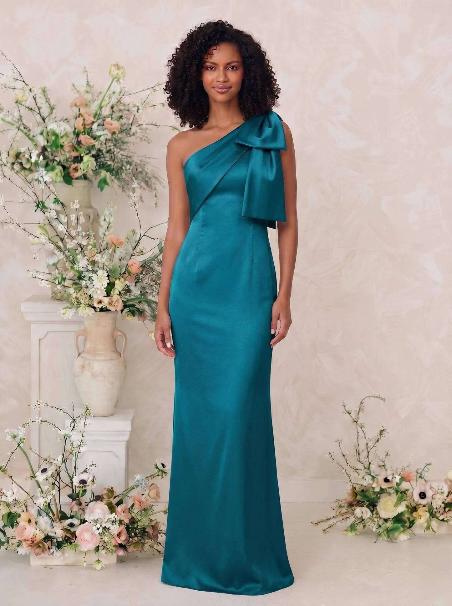 Sheath/Column One-Shoulder Satin Bridesmaid Dresses With Bow(s), product image 21