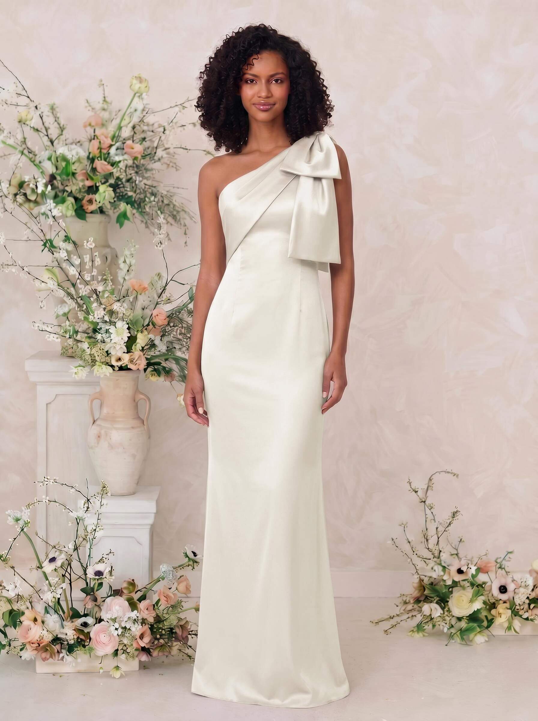 Sheath/Column One-Shoulder Satin Bridesmaid Dresses With Bow(s), product image 123