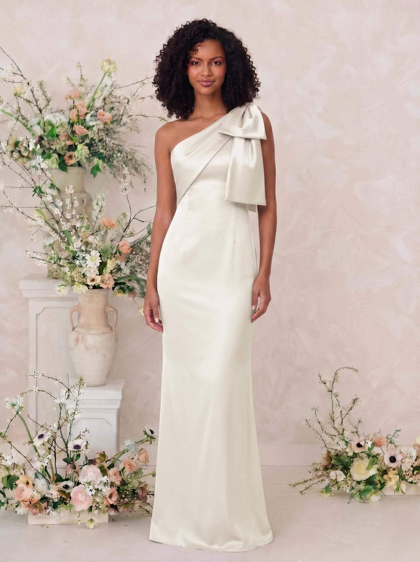 Sheath/Column One-Shoulder Satin Bridesmaid Dresses With Bow(s), product image 123