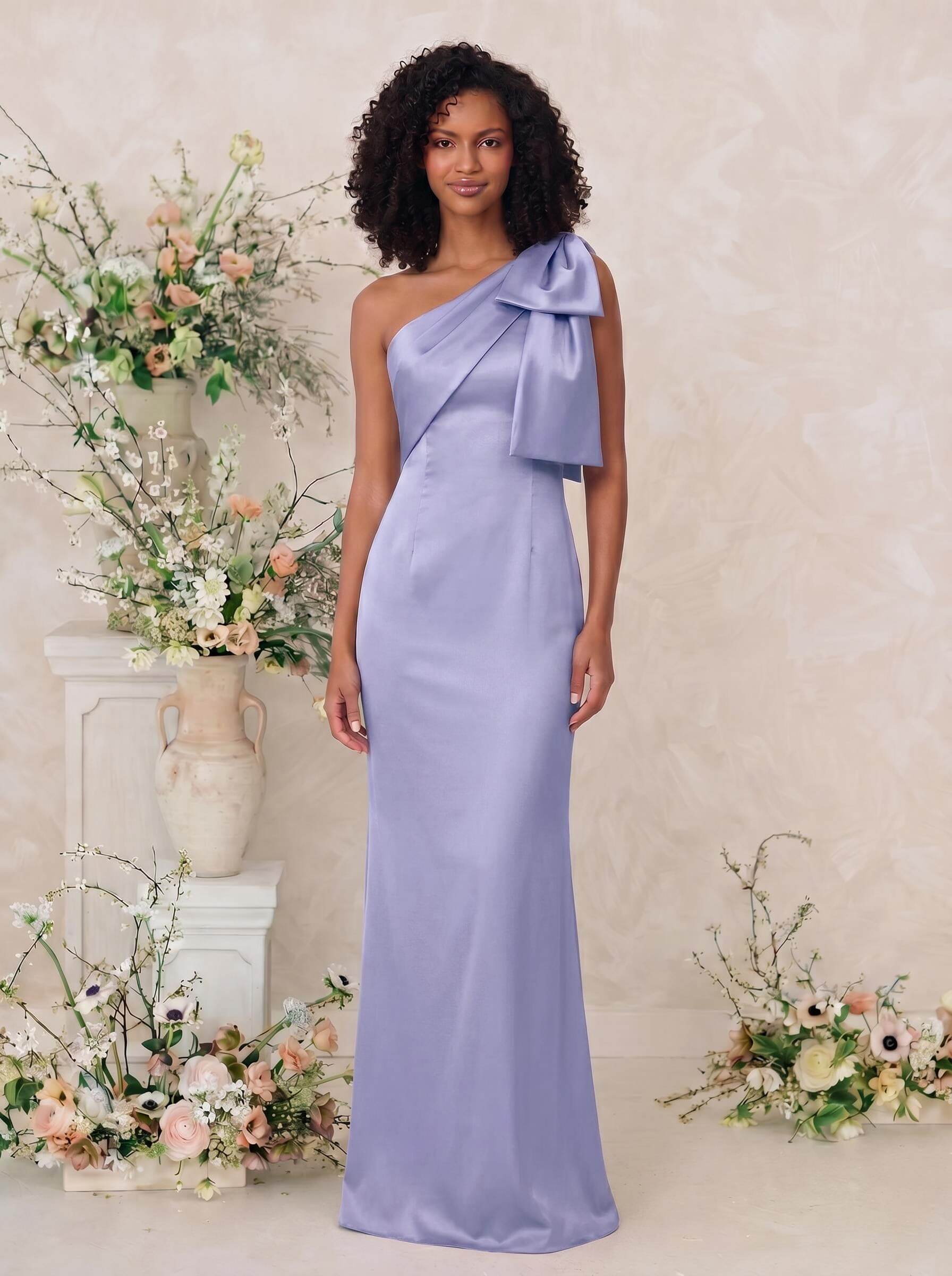 Sheath/Column One-Shoulder Satin Bridesmaid Dresses With Bow(s), product image 77